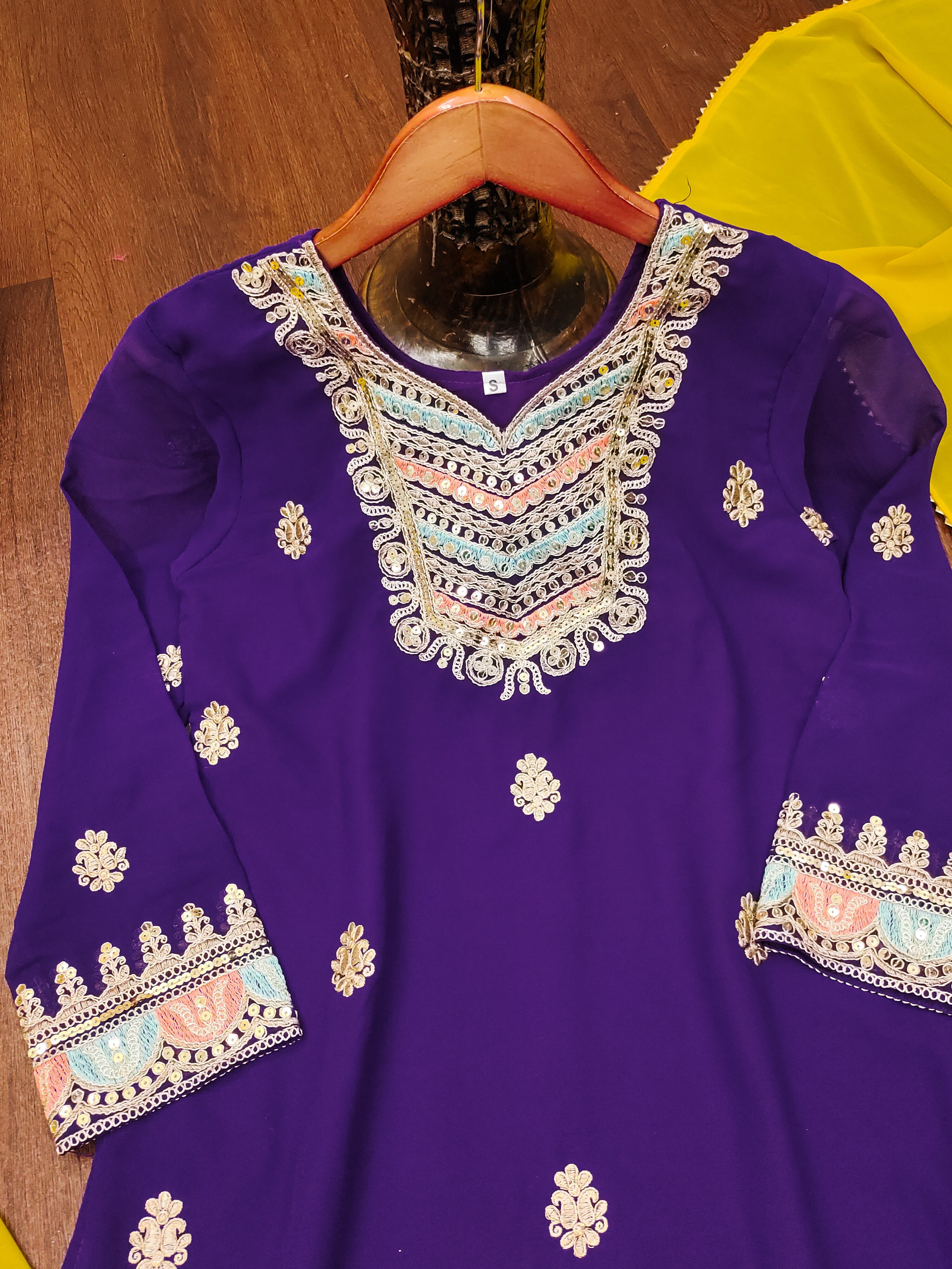 Party Wear Sharara Suit With Coding Sequence Embroidered Work