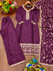 Designer Party Wear Suit With Sequence Embroidered Work And Stone Work