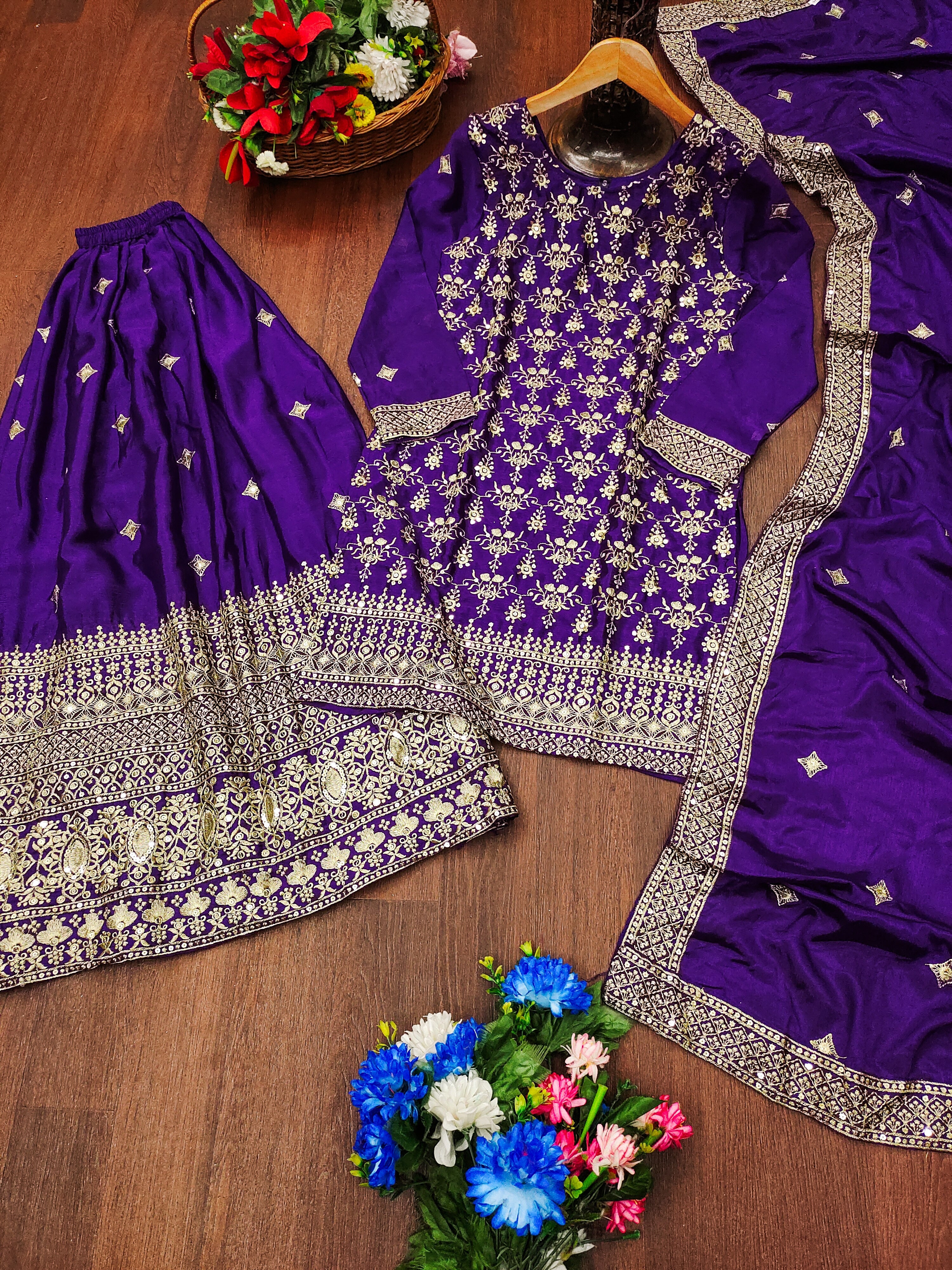 Designer Sharara Suit With Sequence Embroidered Work