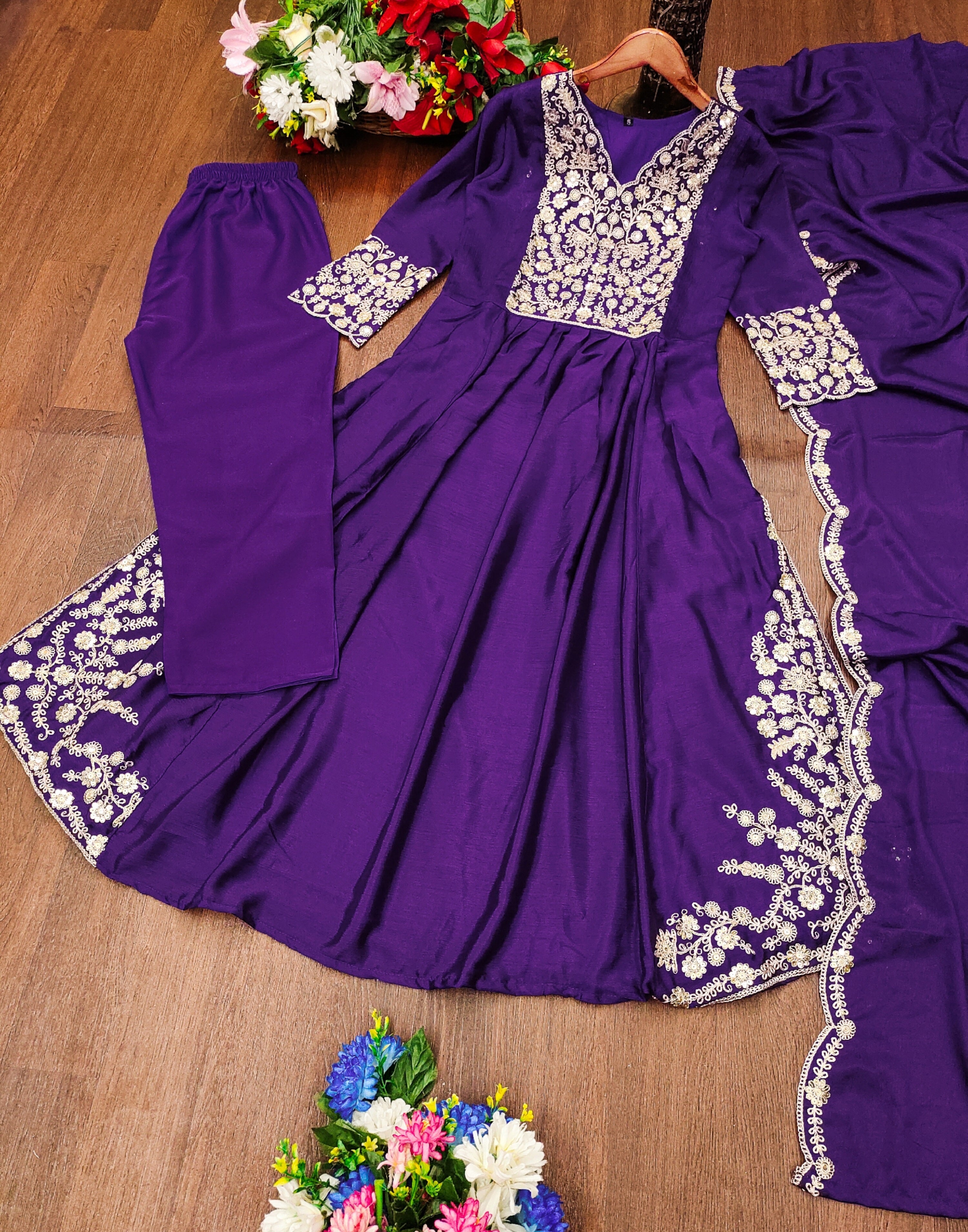 Designer Embroidered Chinon Gown With Sequence Embroidered Work