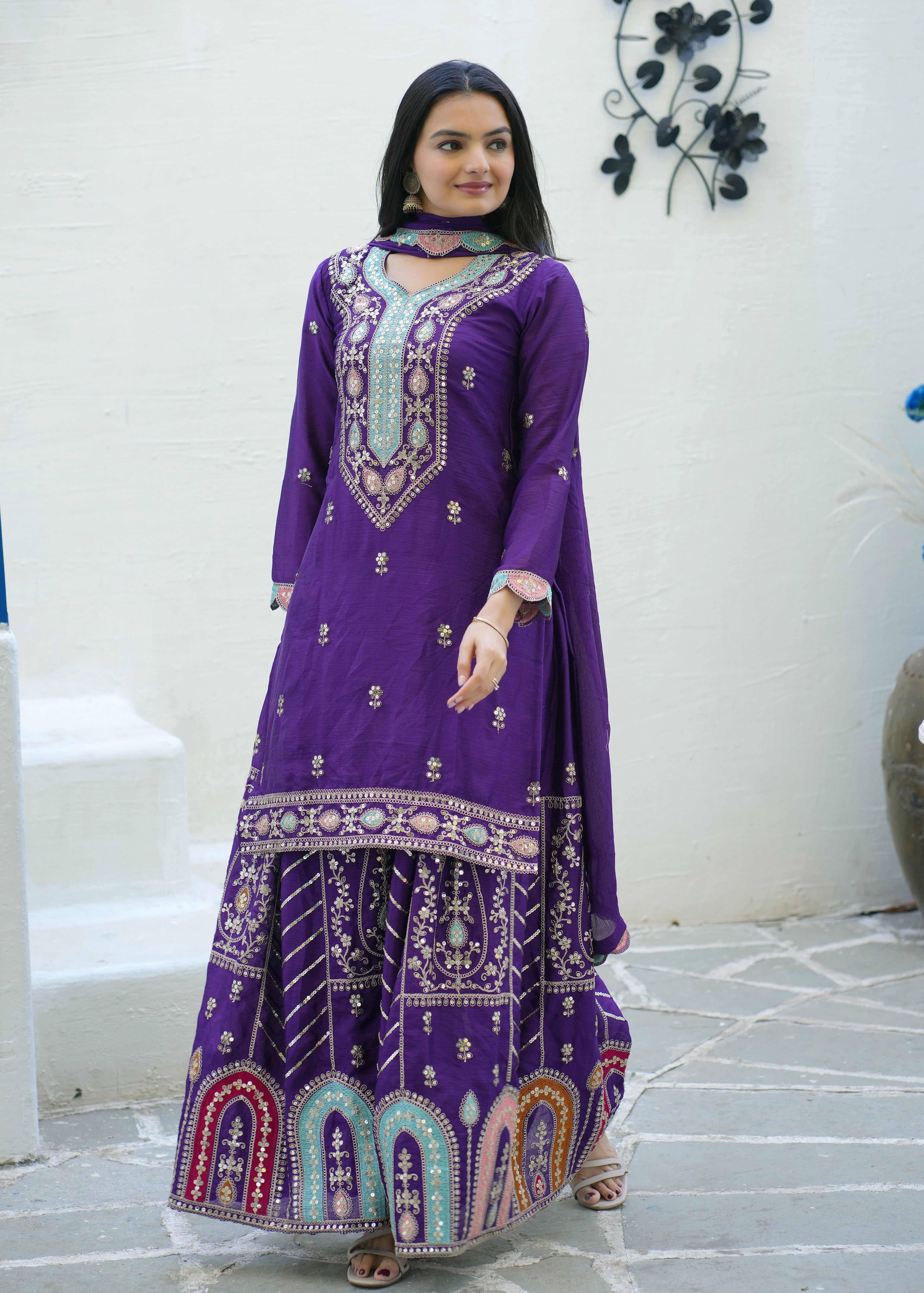 Beautiful Party Wear Suit With Sequence Embroidered Work