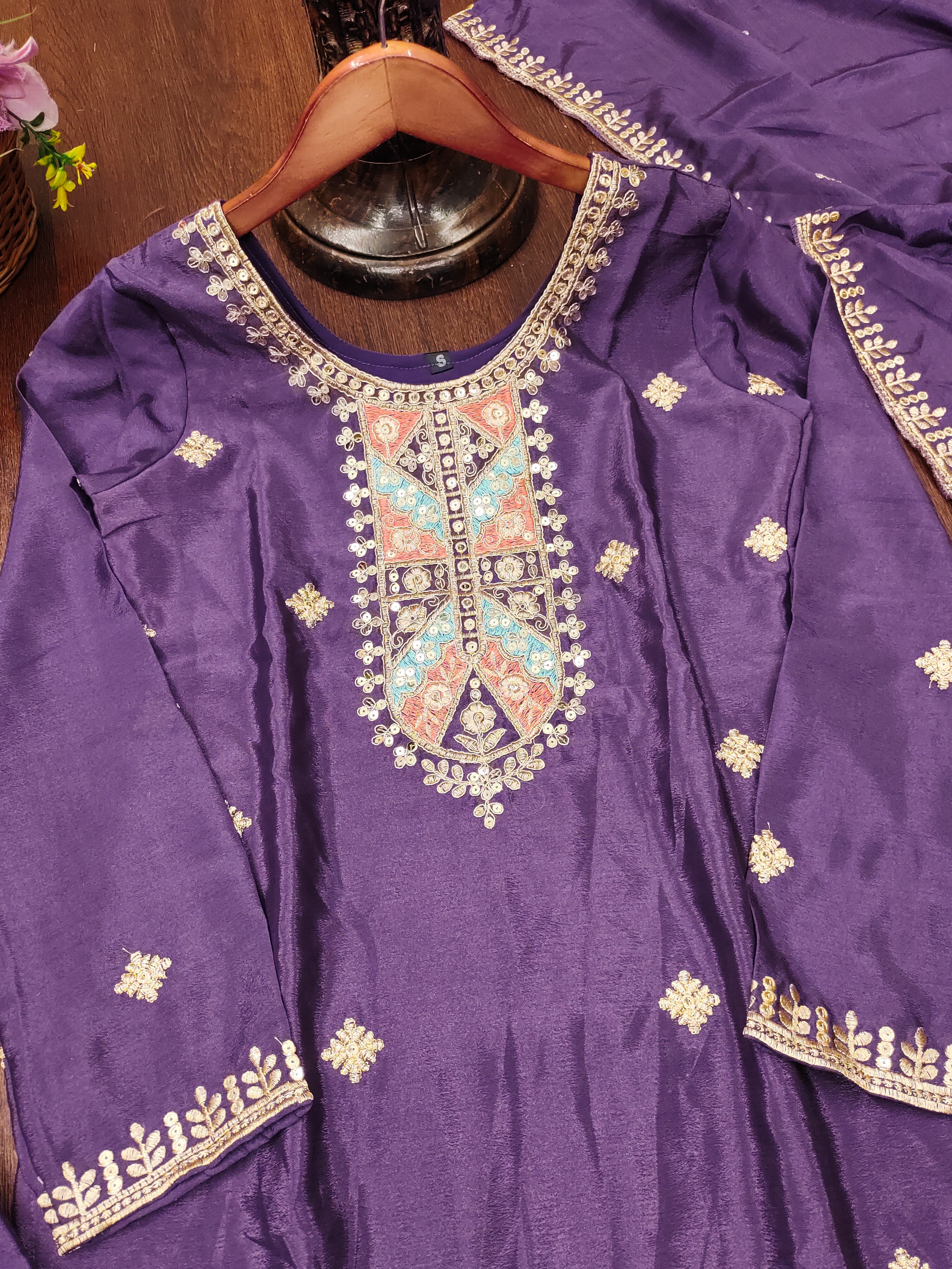 Designer Party Wear Sharara Suit With Sequence Embroidered Work