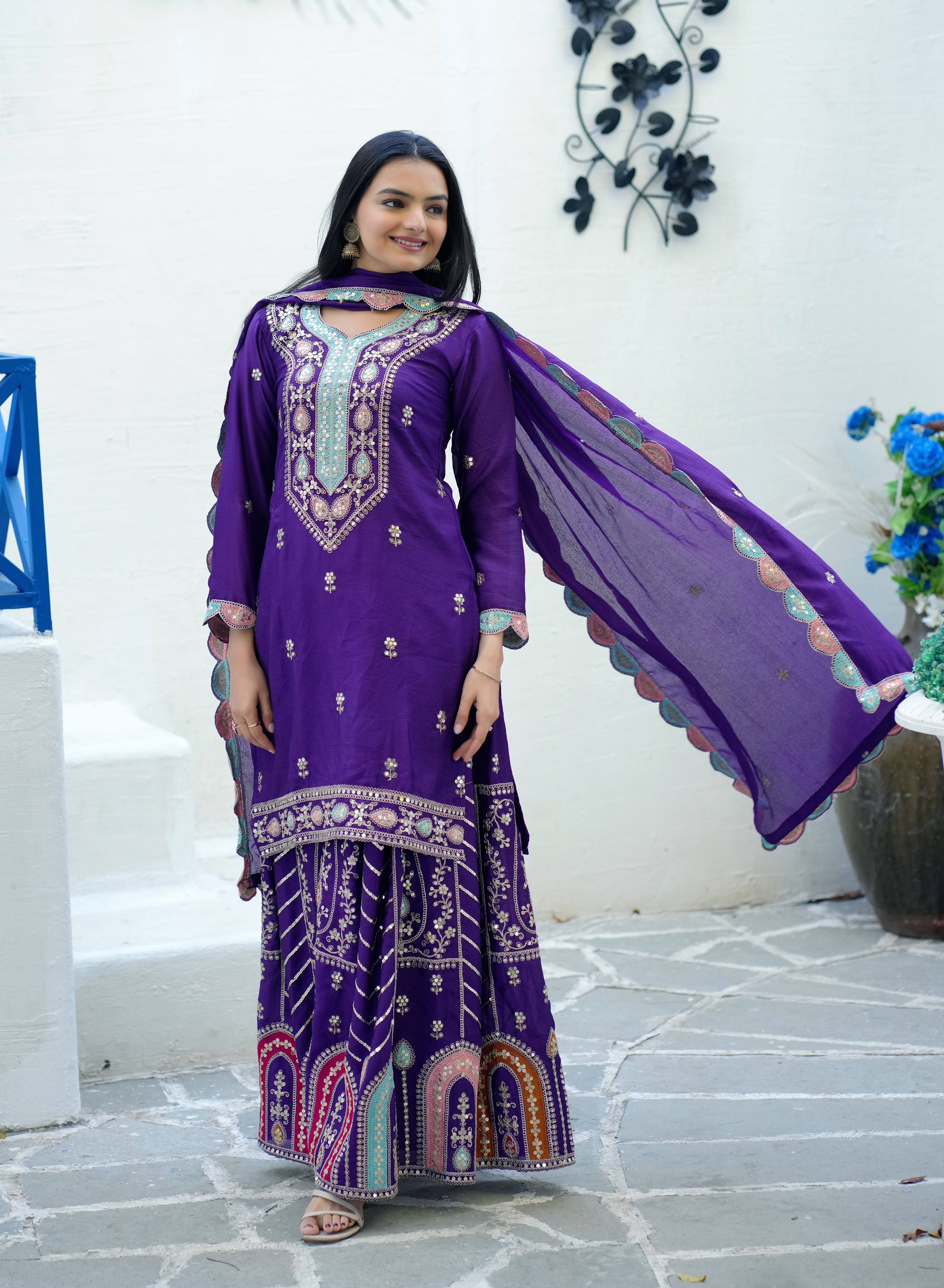 Beautiful Party Wear Suit With Sequence Embroidered Work