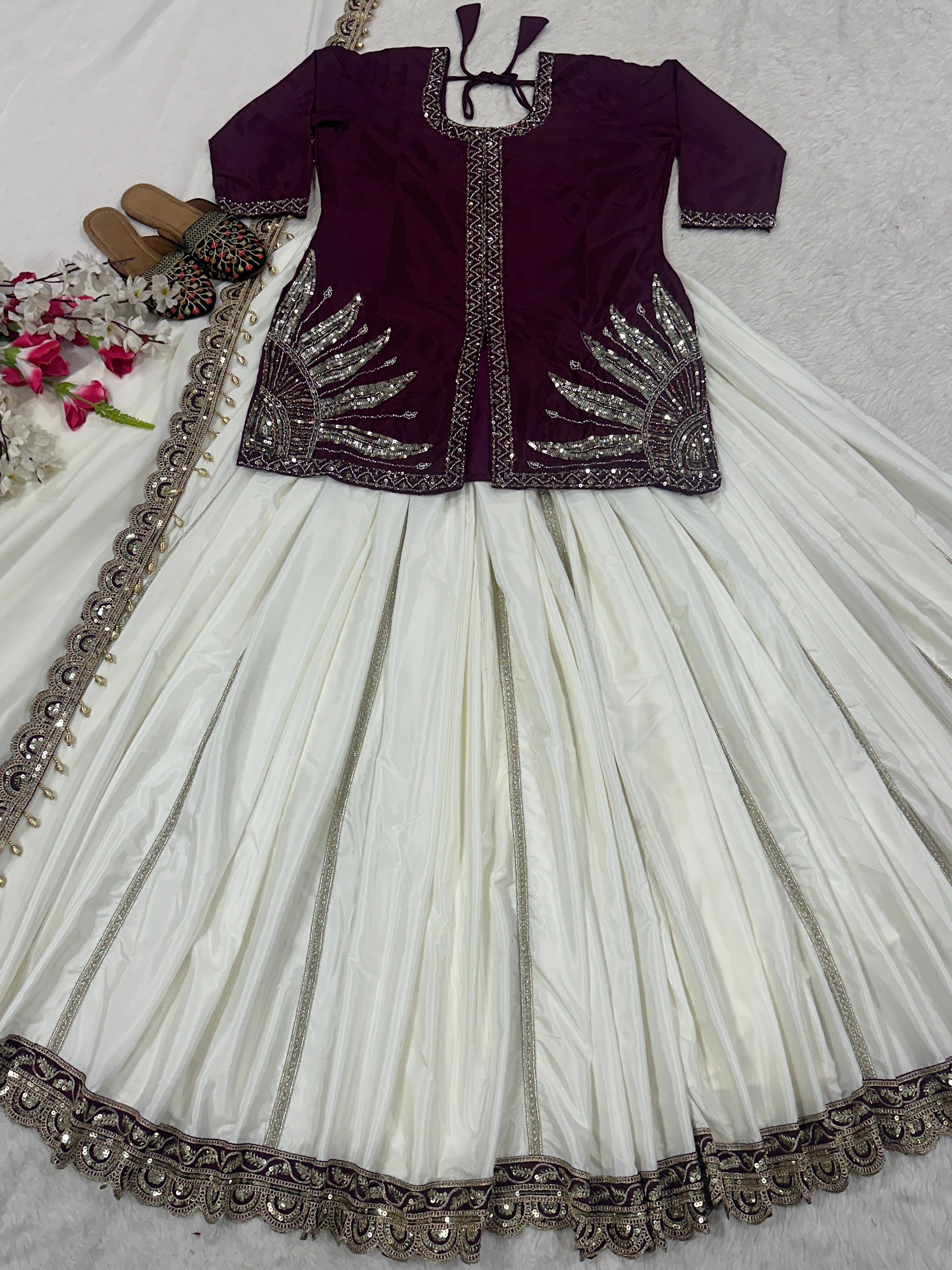 Designer Party Wear Top Lehenga With Embroidery Work