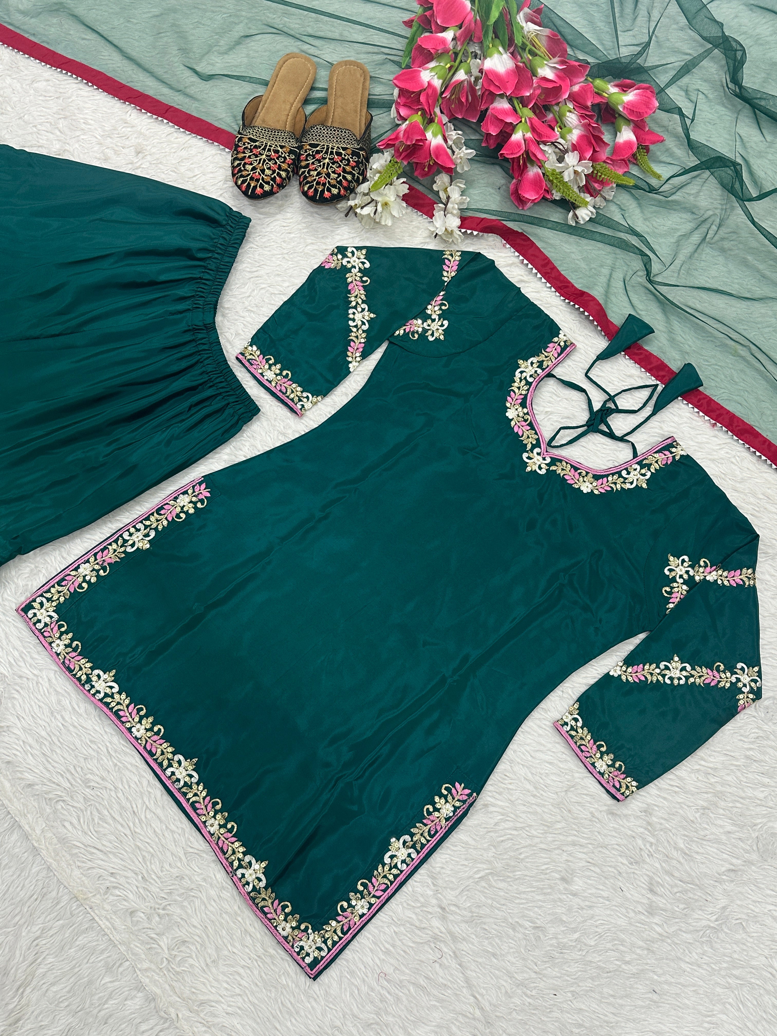 Party Wear Designer Suit Set With Heavy Embroidery Work