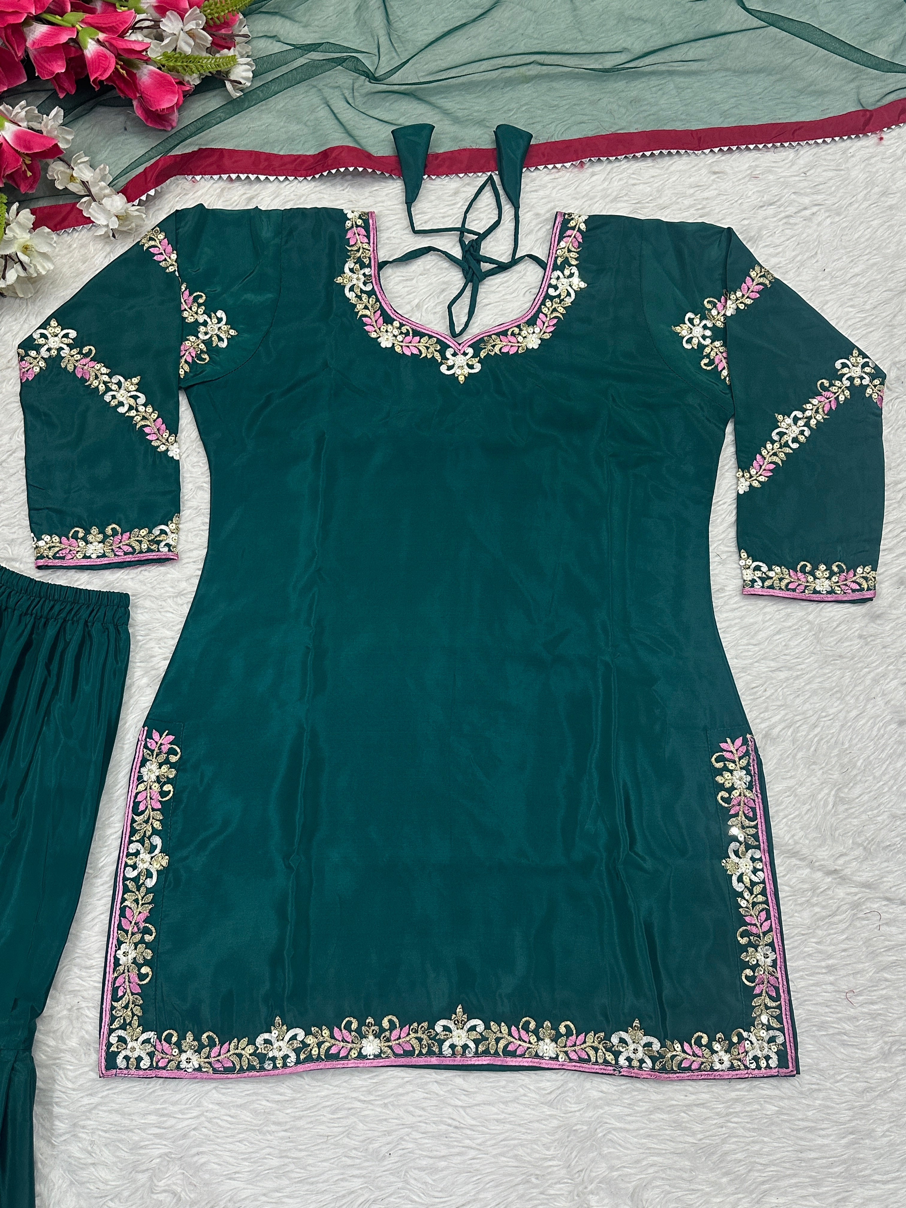 Party Wear Designer Suit Set With Heavy Embroidery Work