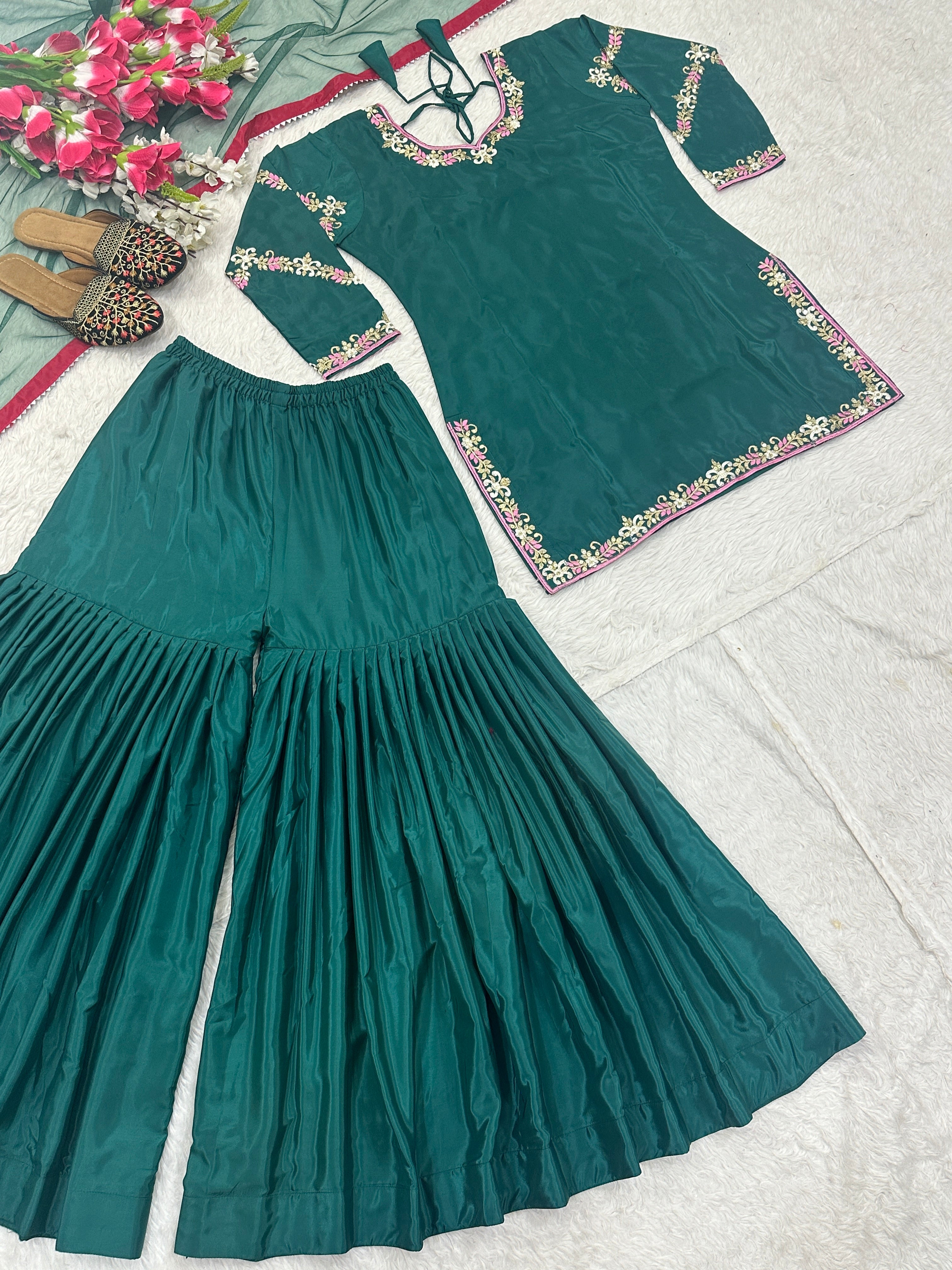 Party Wear Designer Suit Set With Heavy Embroidery Work