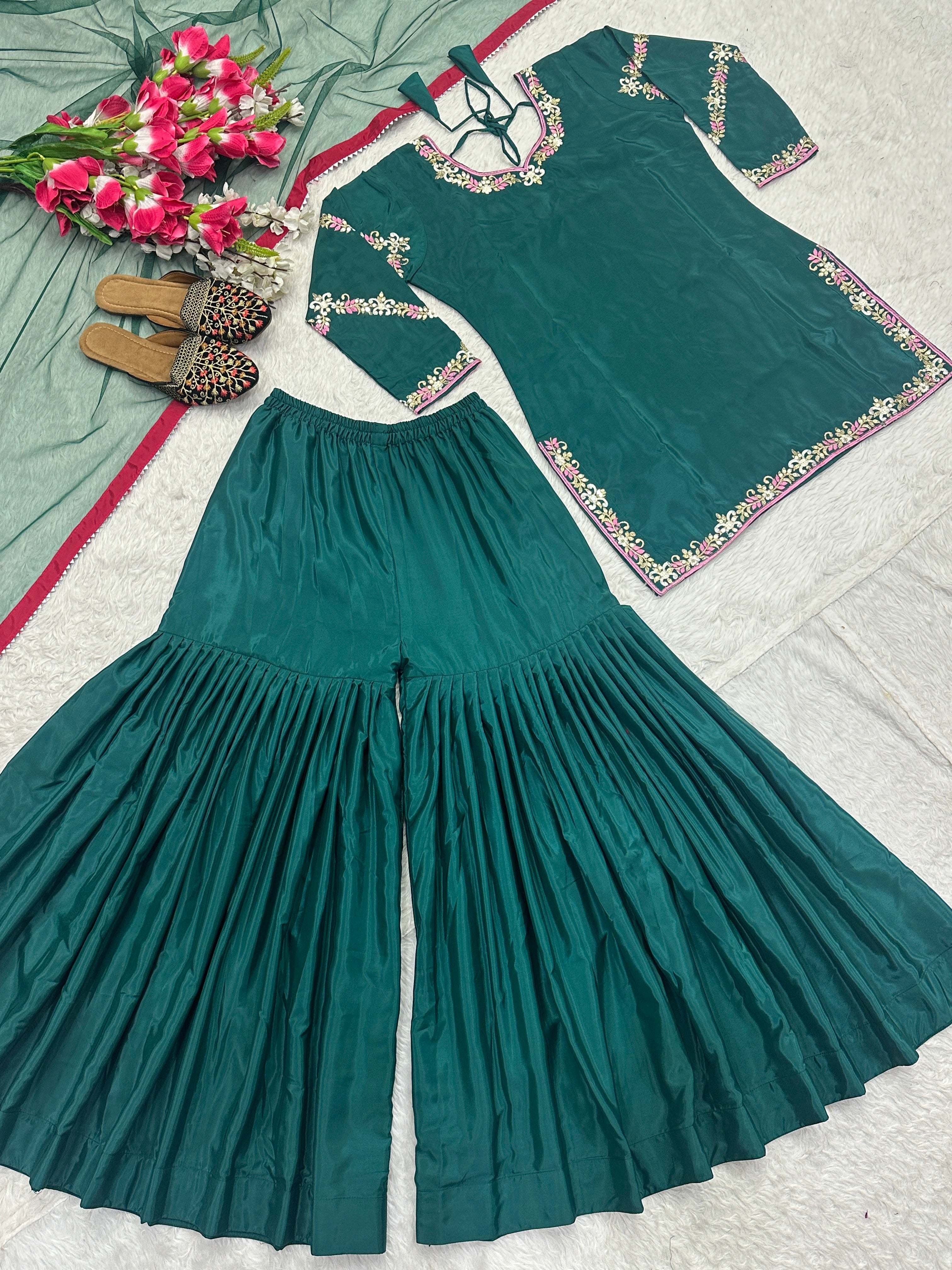 Party Wear Designer Suit Set With Heavy Embroidery Work