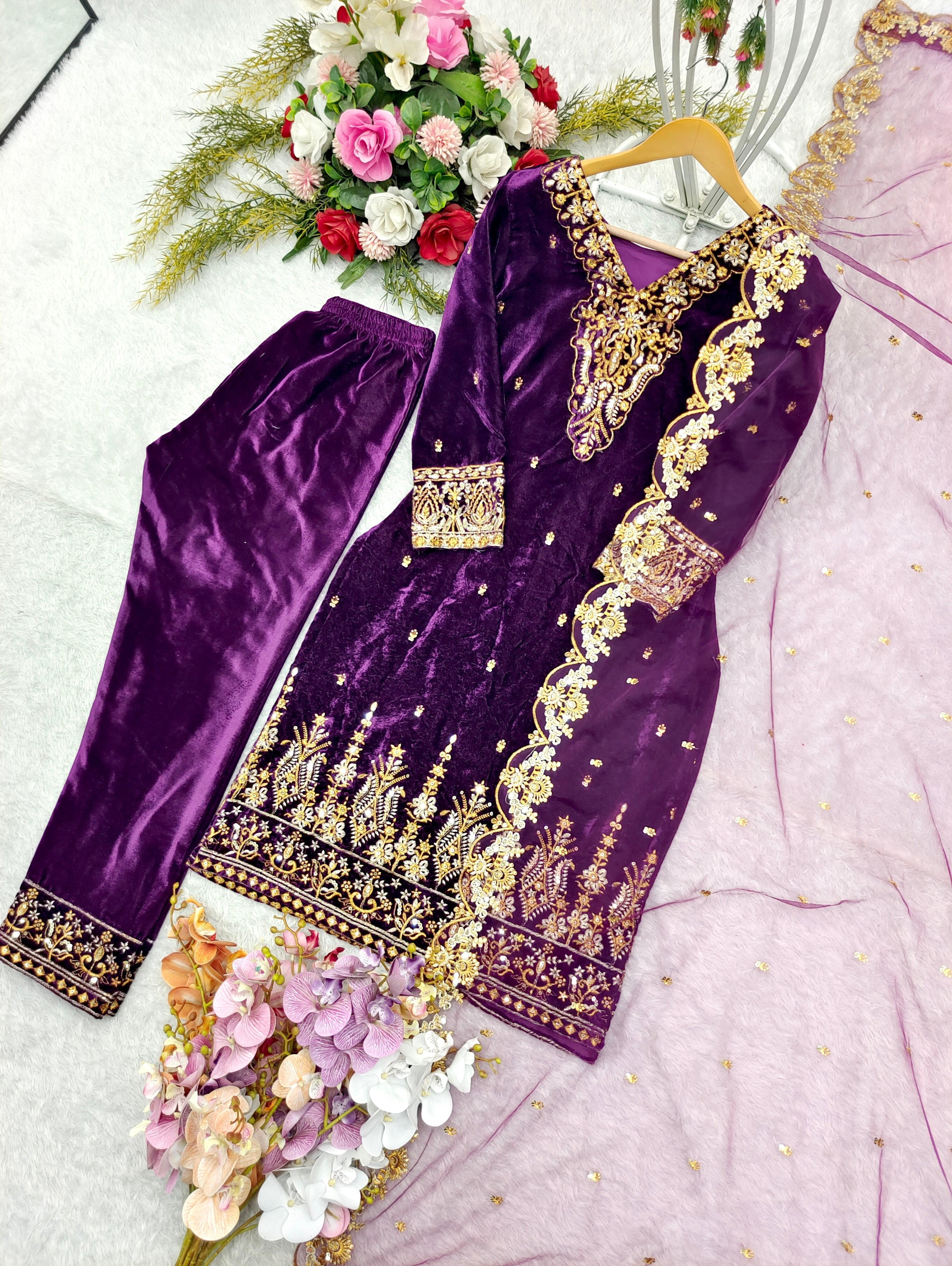 Designer Party Wear Look Top -Pent And Dupatta With Embroidery Sequence Work