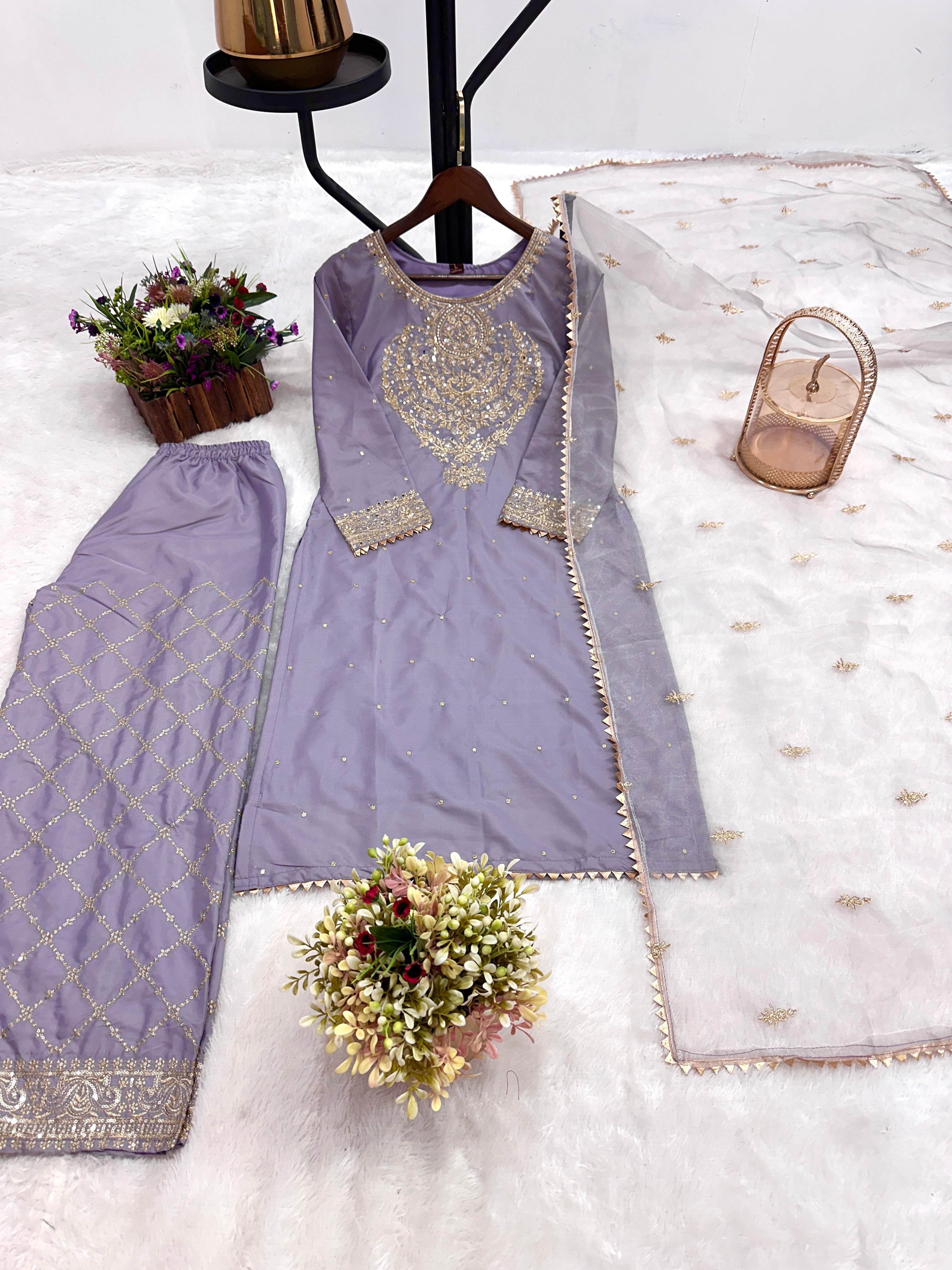 Party Wear Designer Suit Set With Beautiful Lace Border