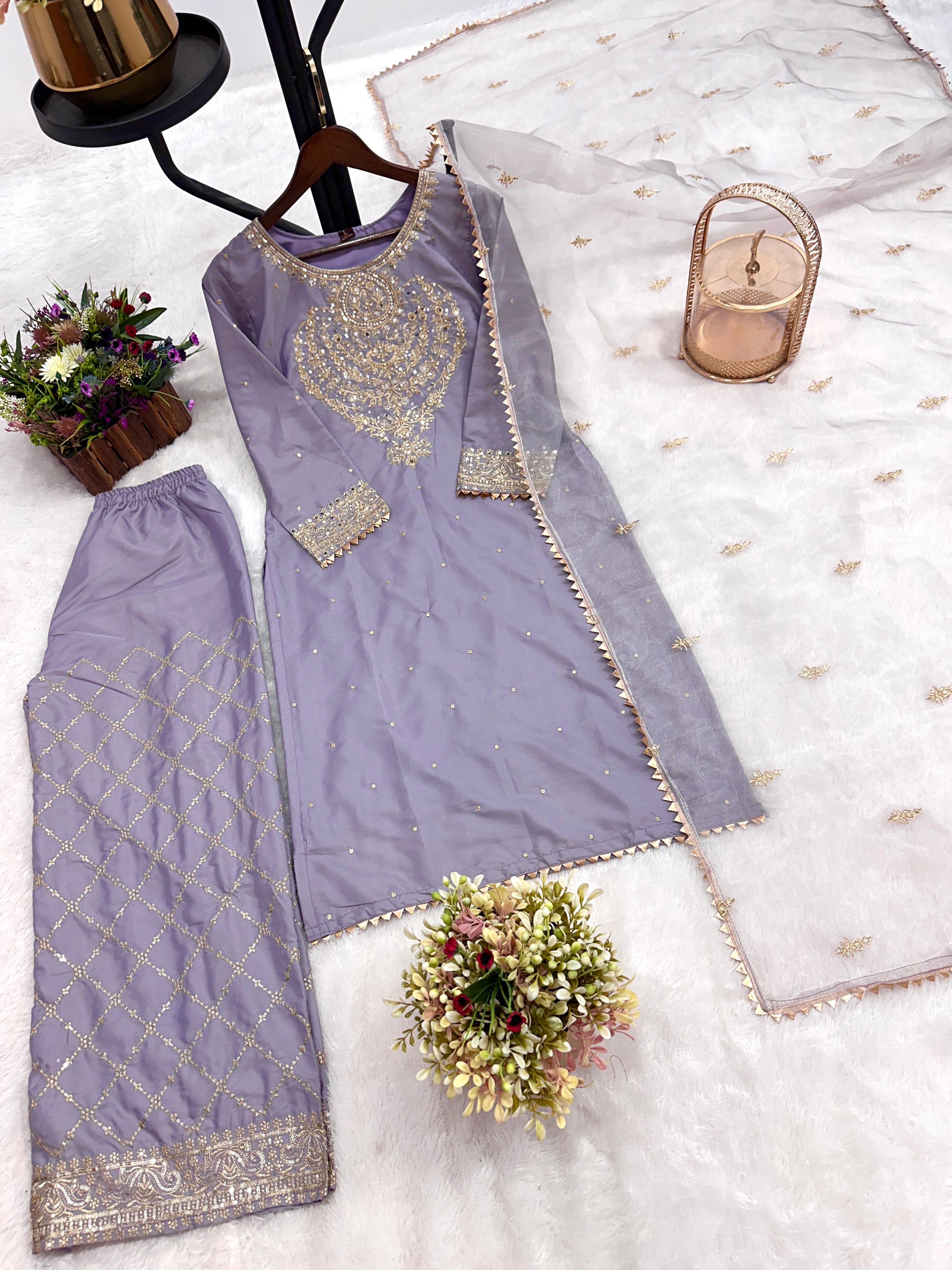 Party Wear Designer Suit Set With Beautiful Lace Border