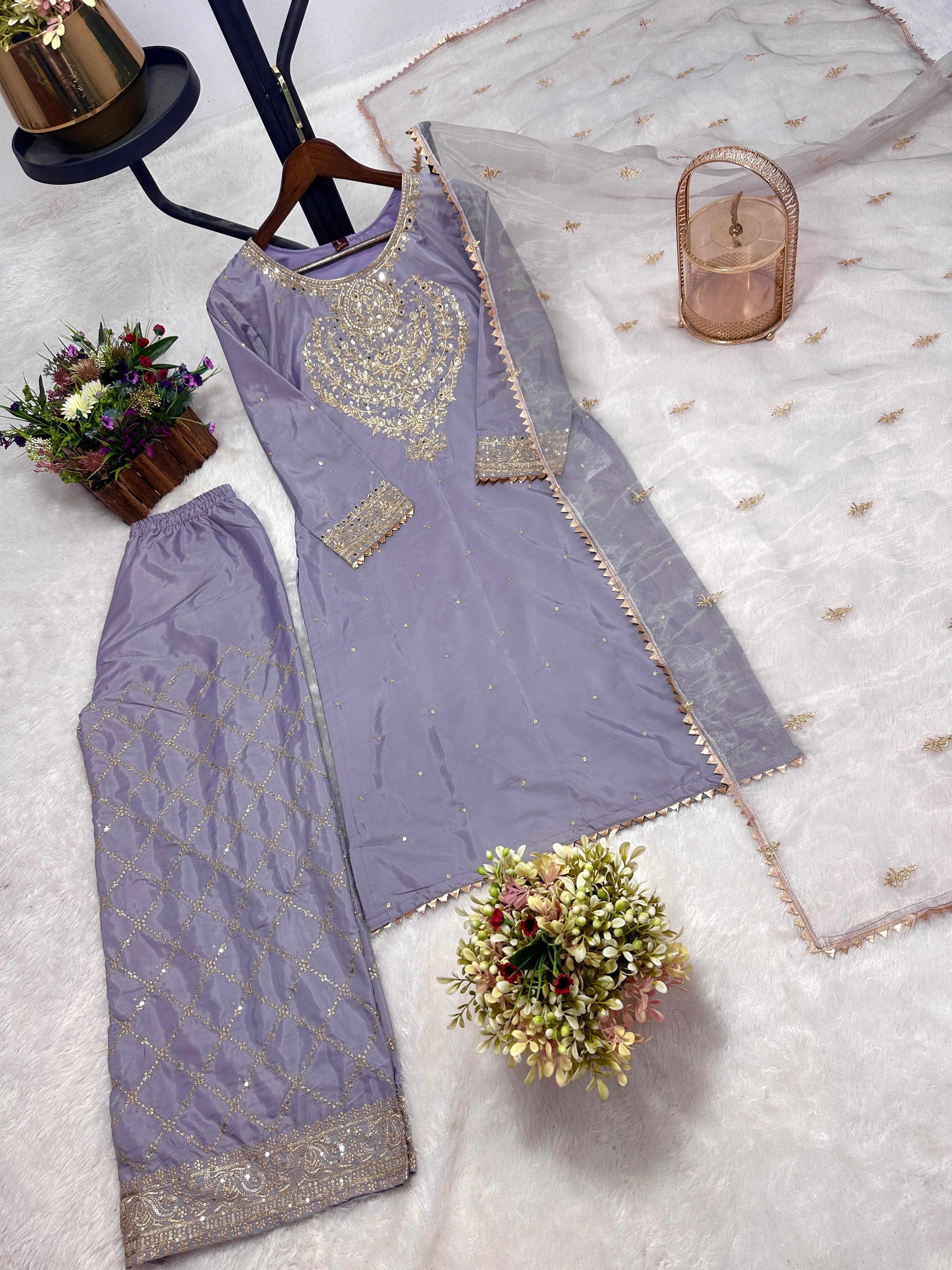 Party Wear Designer Suit Set With Beautiful Lace Border