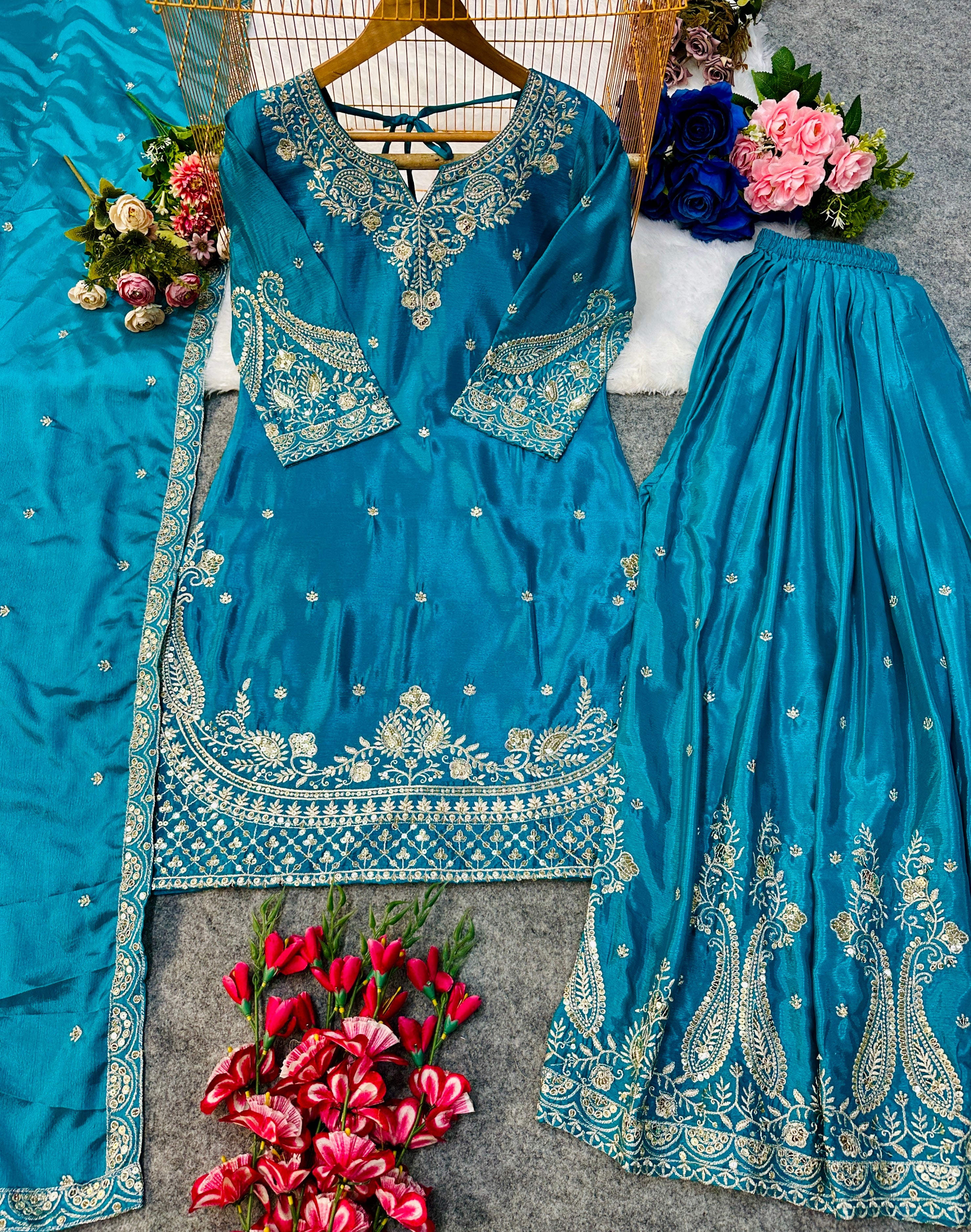 Designer Party Wear Top Bottom And Dupatta