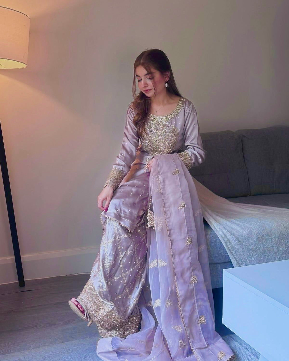 Party Wear Designer Suit Set With Beautiful Lace Border