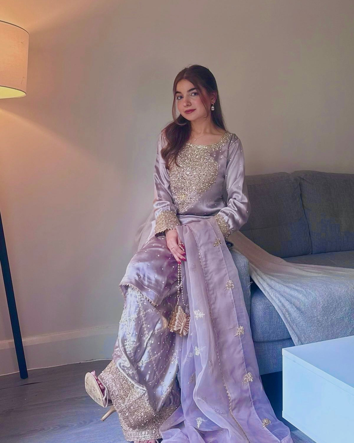 Party Wear Designer Suit Set With Beautiful Lace Border