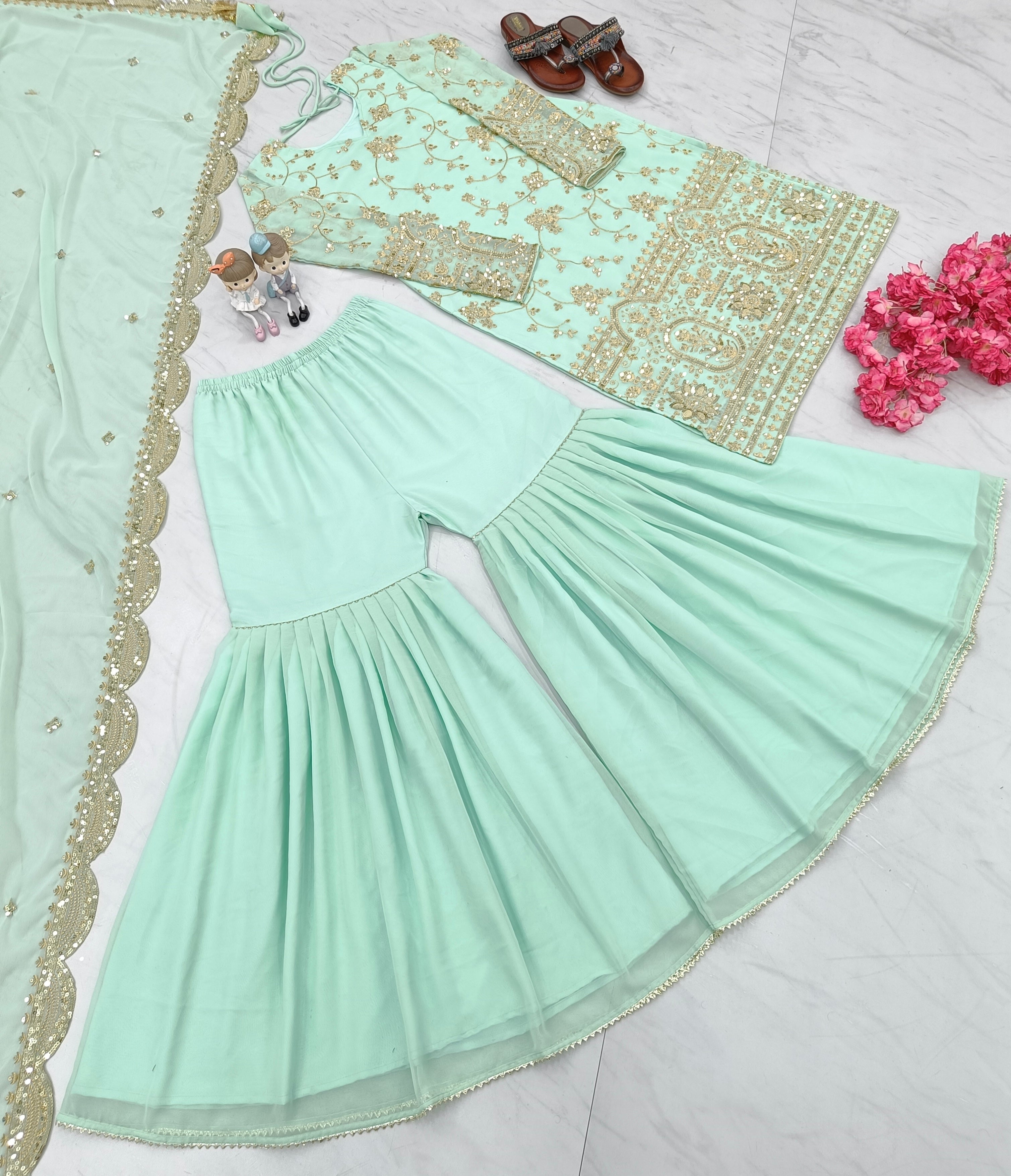 Designer Party Wear Look Top Plazzo & Dupatta Set