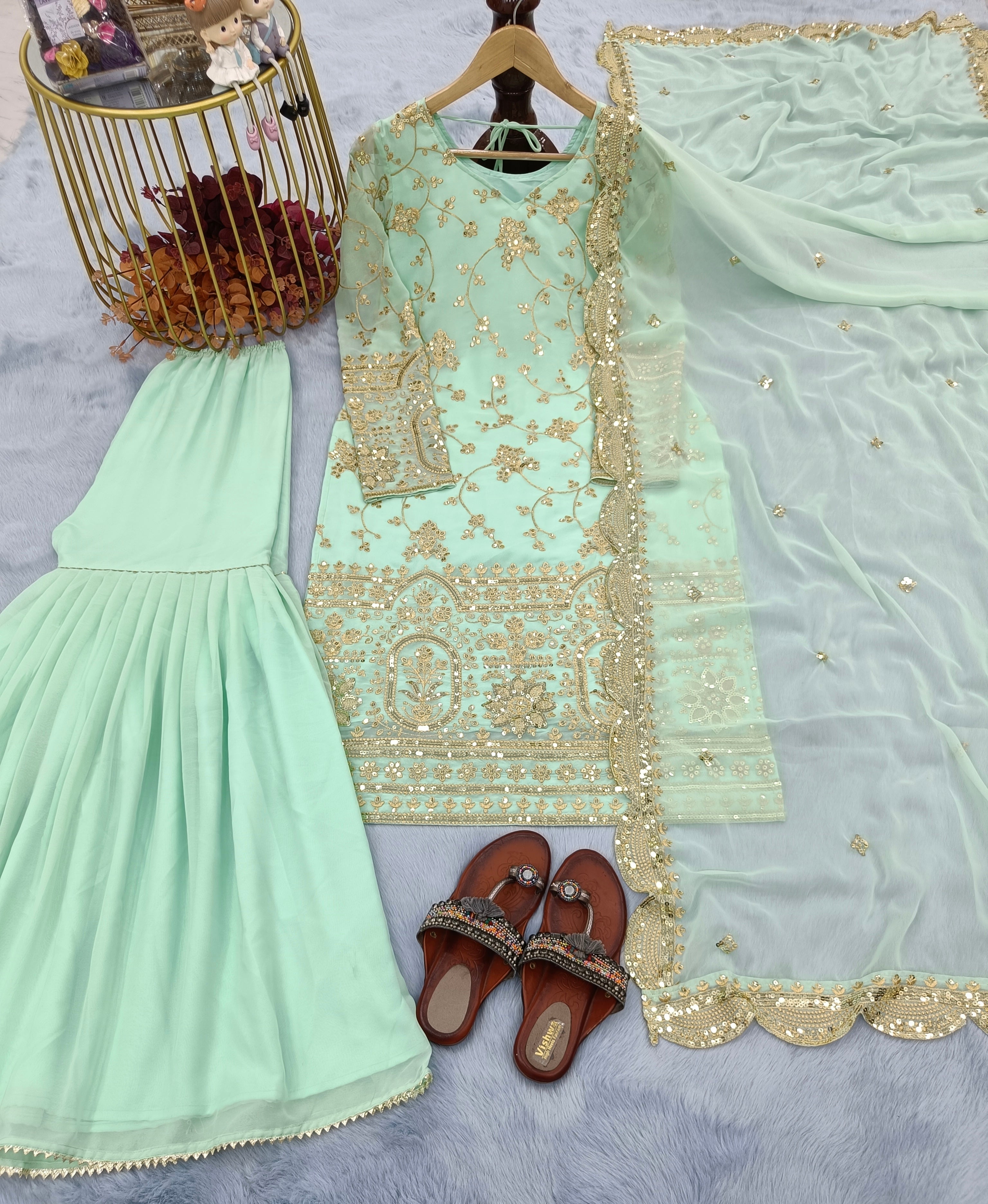 Designer Party Wear Look Top Plazzo & Dupatta Set