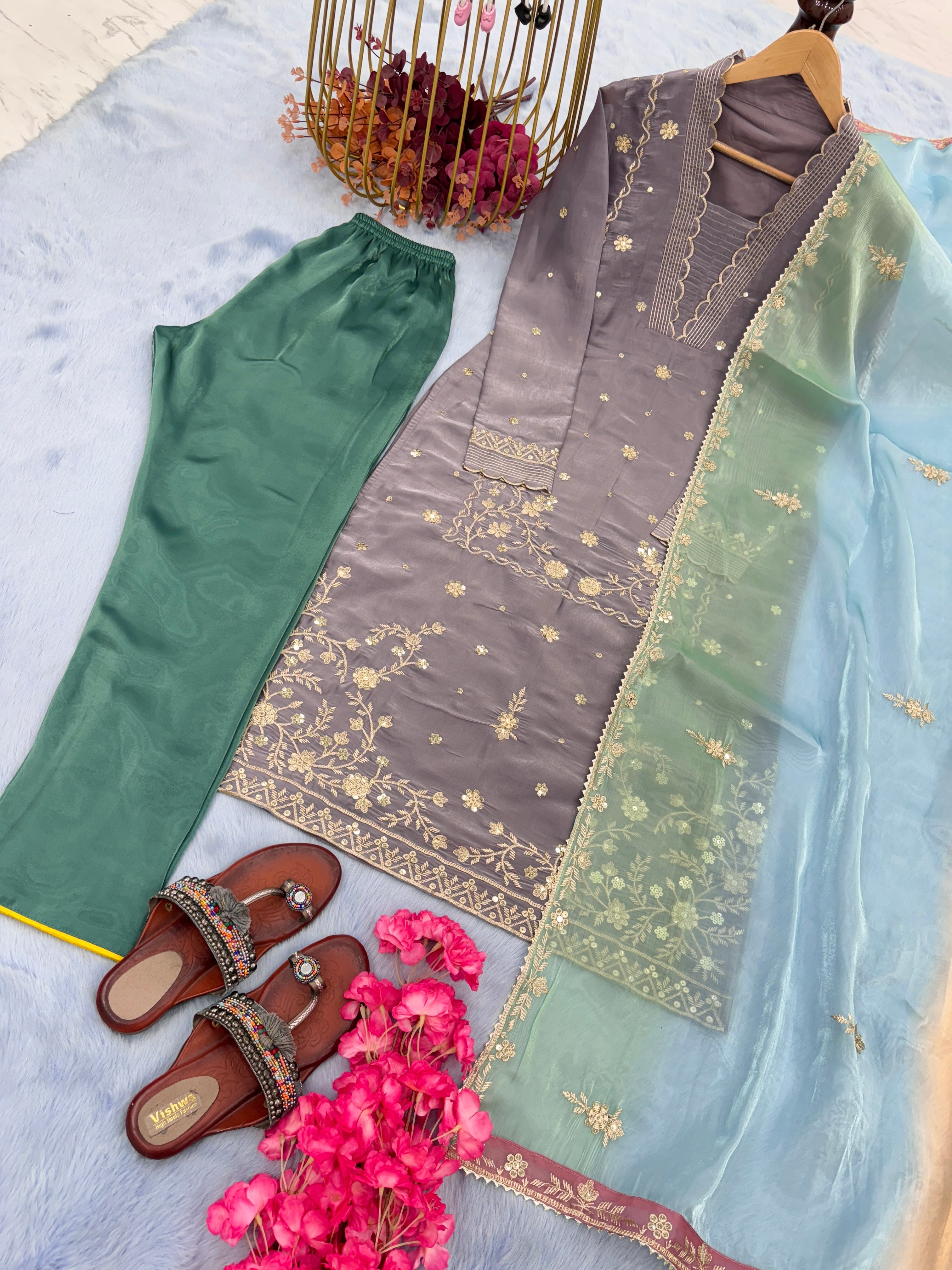 Designer Party Wear Look Top Bottom & Dupatta