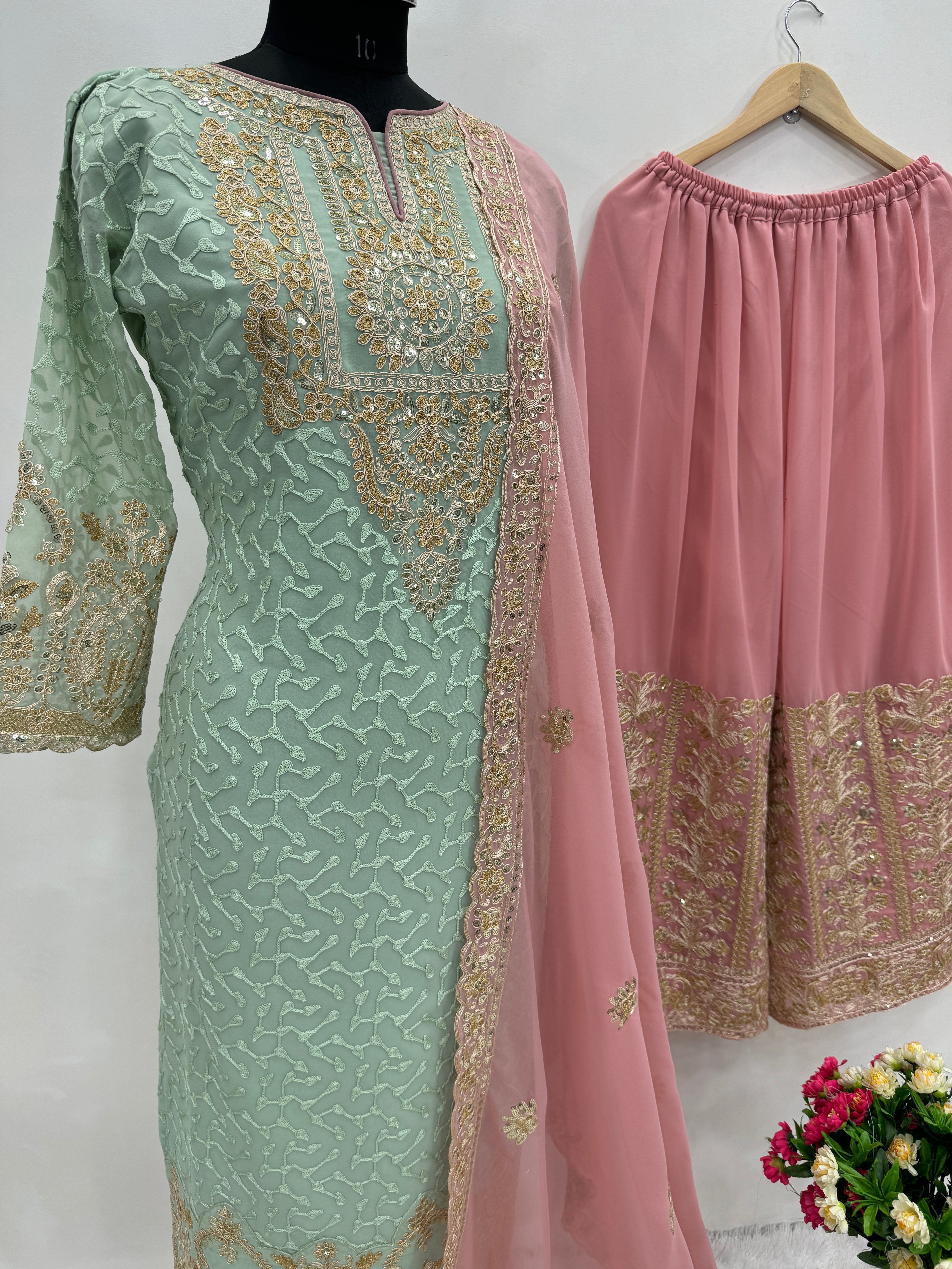 Designer Top Bottom And Dupatta With Embroidery Work