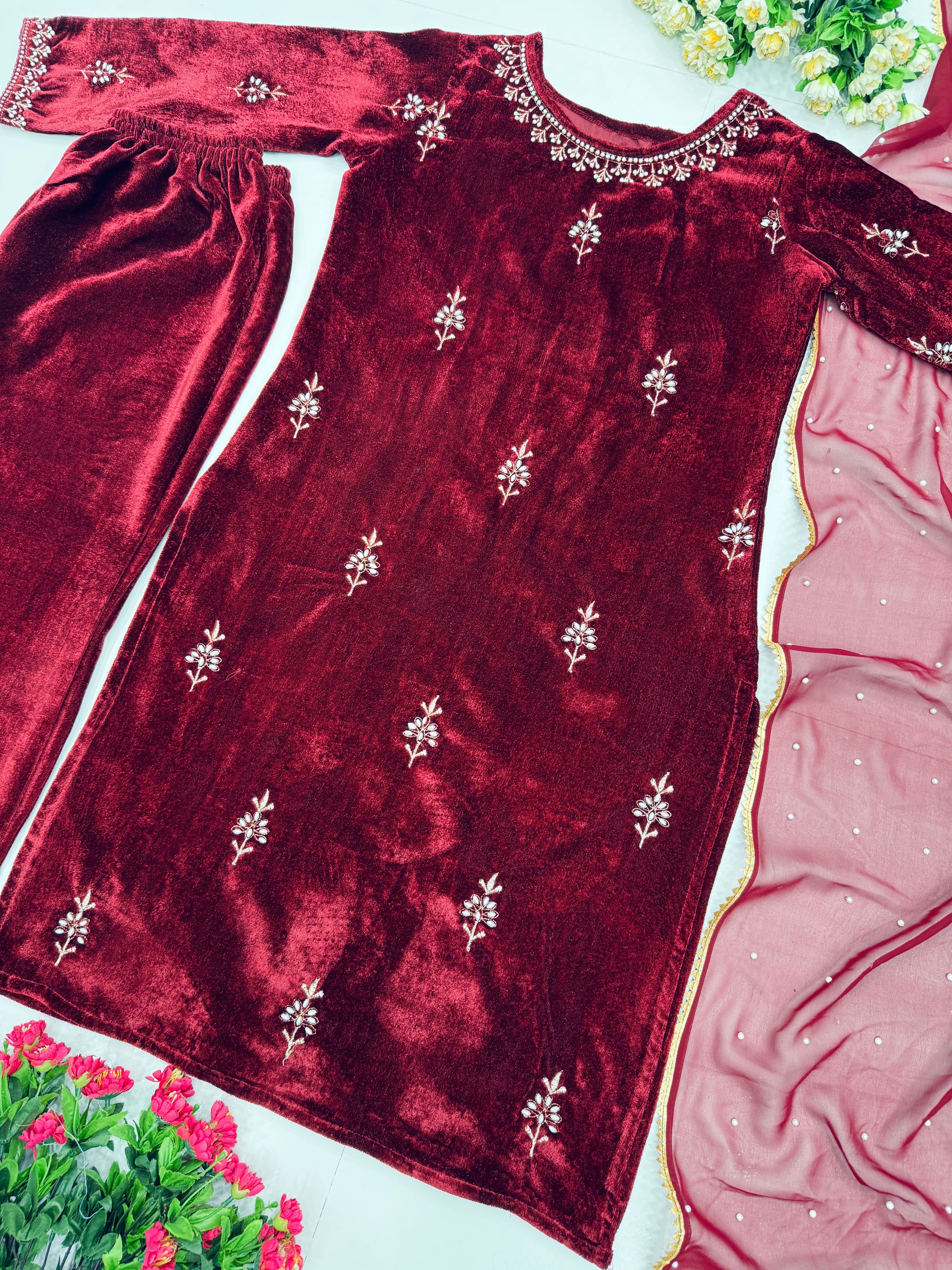 Designer Fancy Party Wear Top Pent And Dupatta