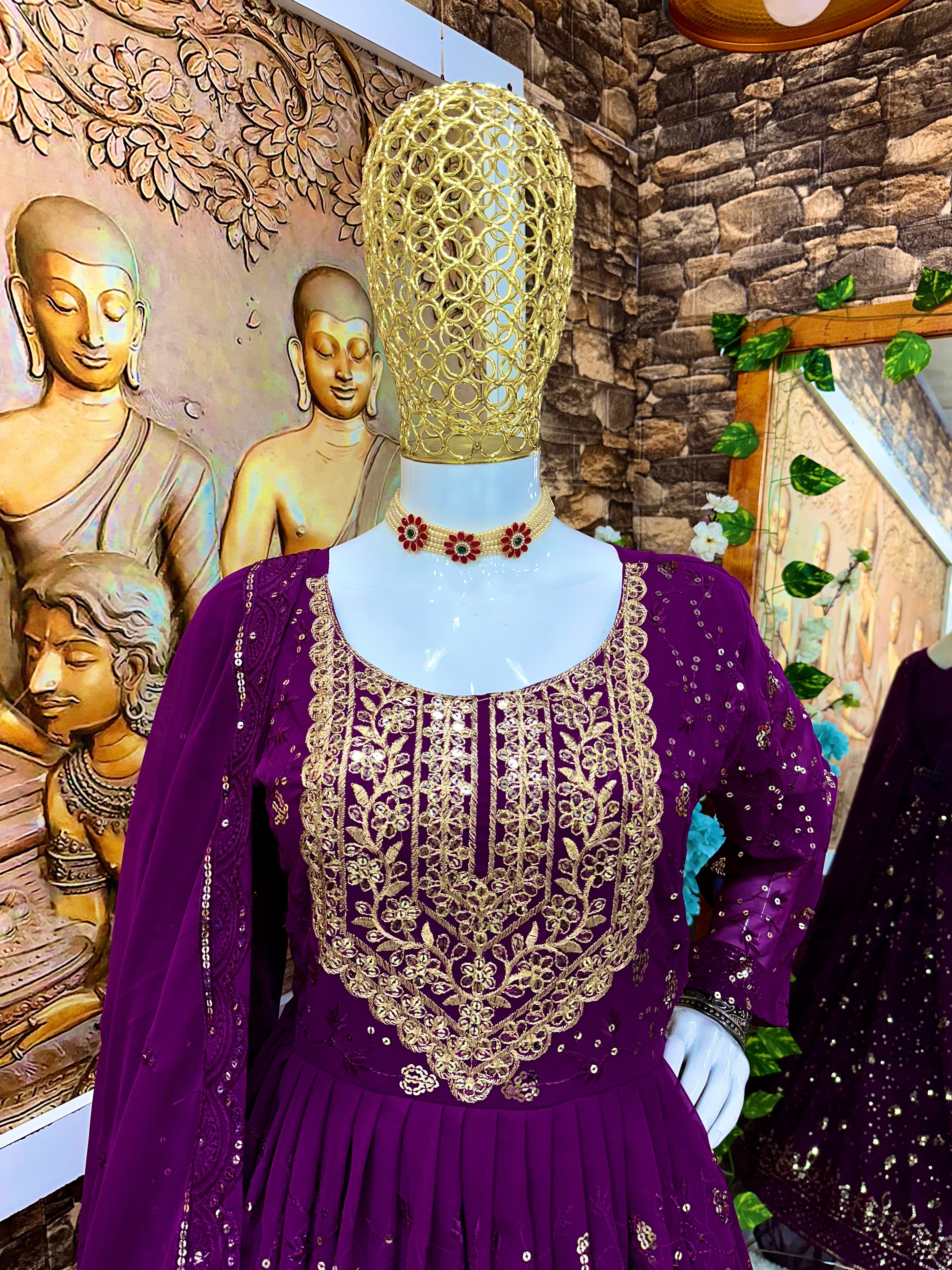 Beautiful Party Wear Look Chikankari Gown With Dupatta