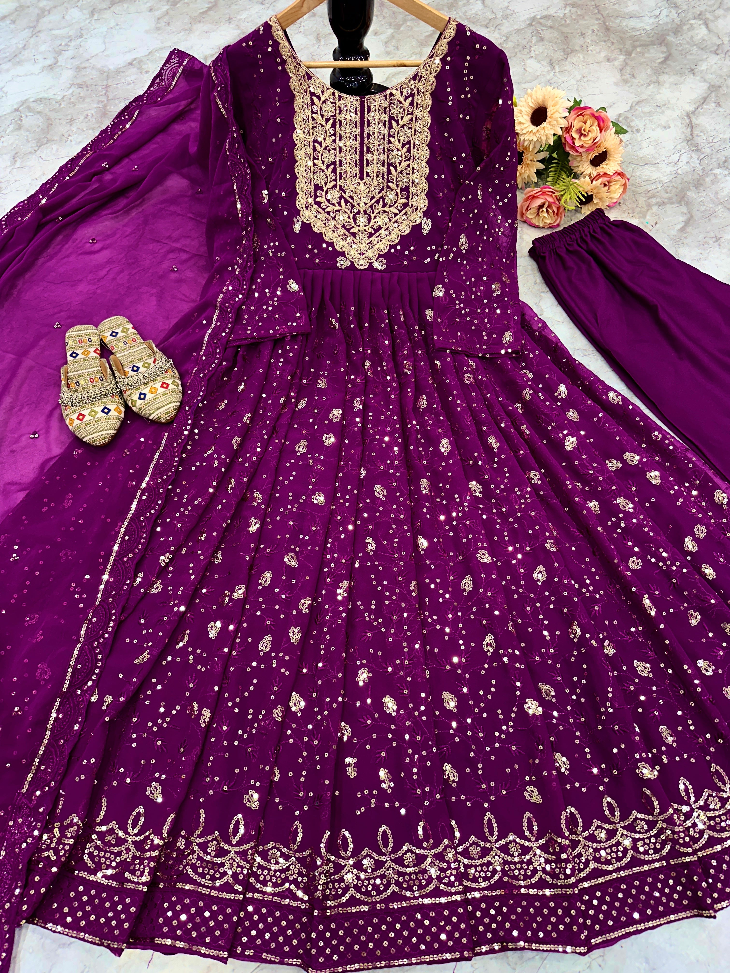 Beautiful Party Wear Look Chikankari Gown With Dupatta