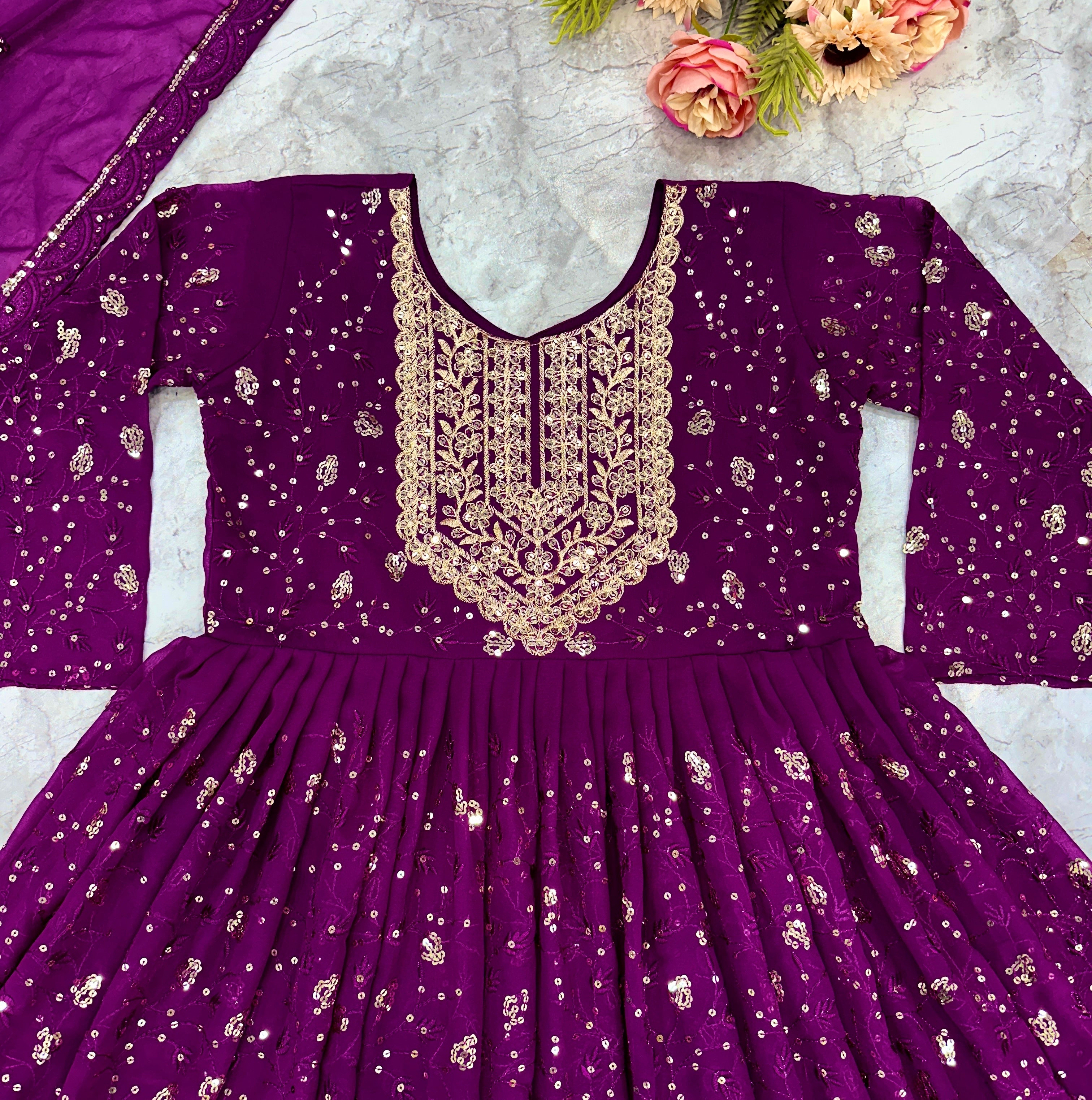 Beautiful Party Wear Look Chikankari Gown With Dupatta