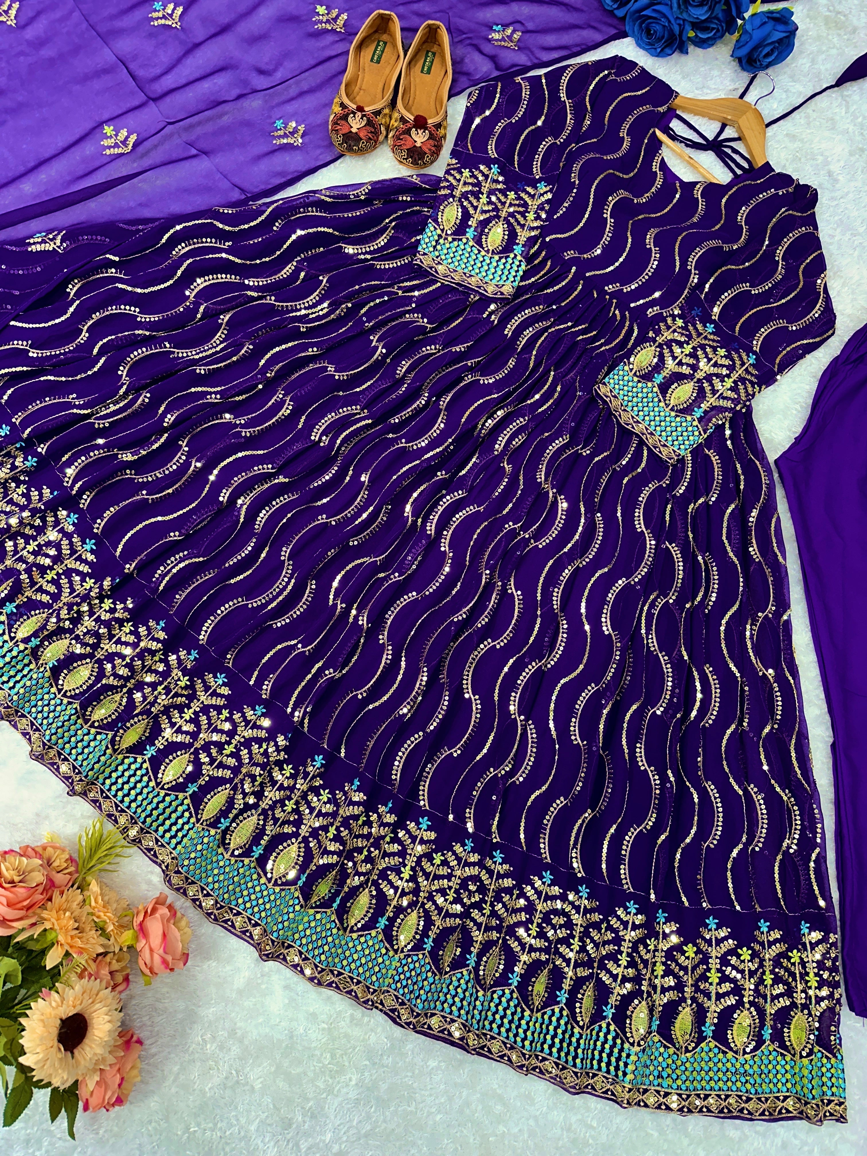 Party Wear Anarkali Gown Pent And Dupatta With Embroidery Work