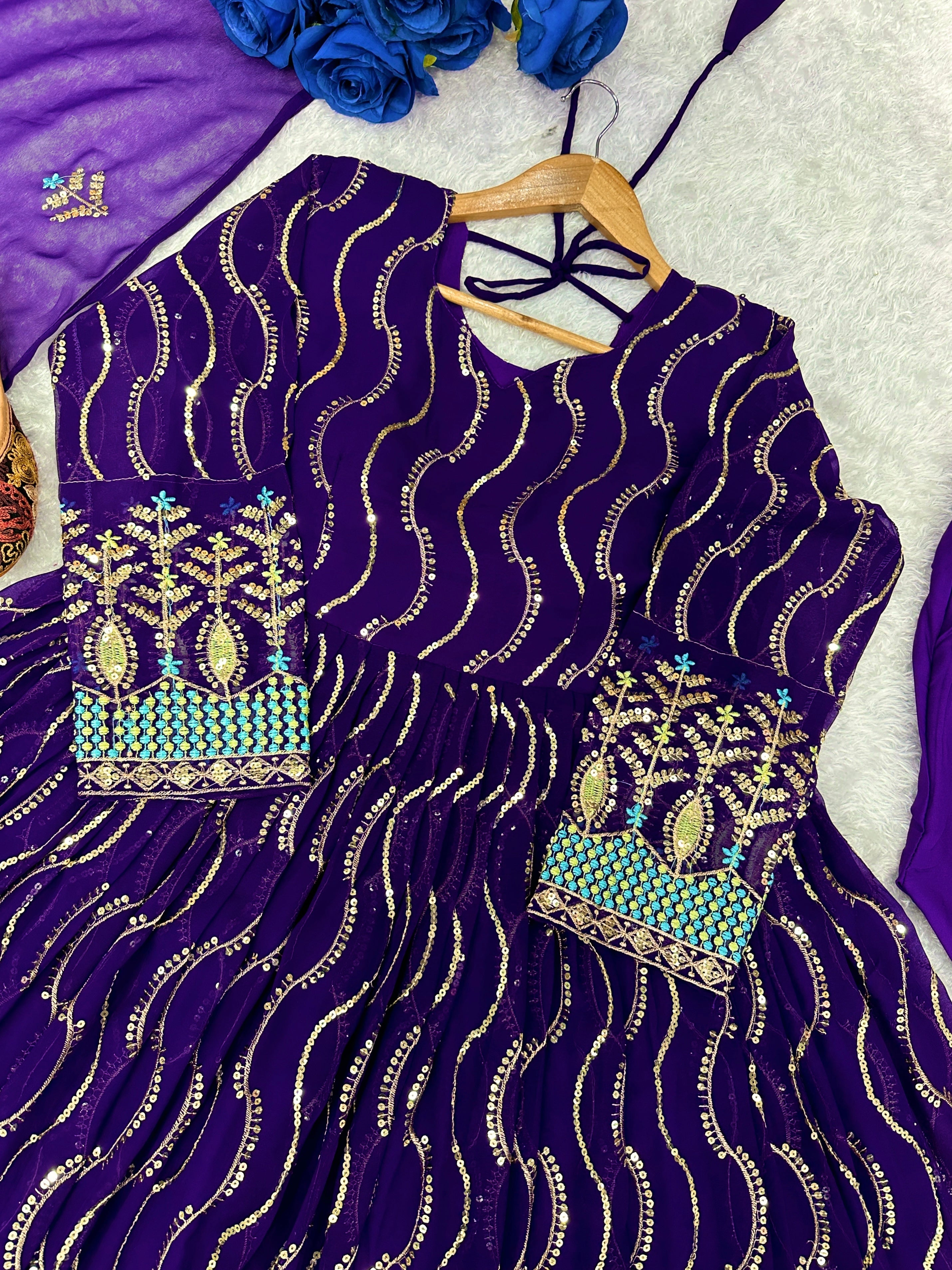 Party Wear Anarkali Gown Pent And Dupatta With Embroidery Work