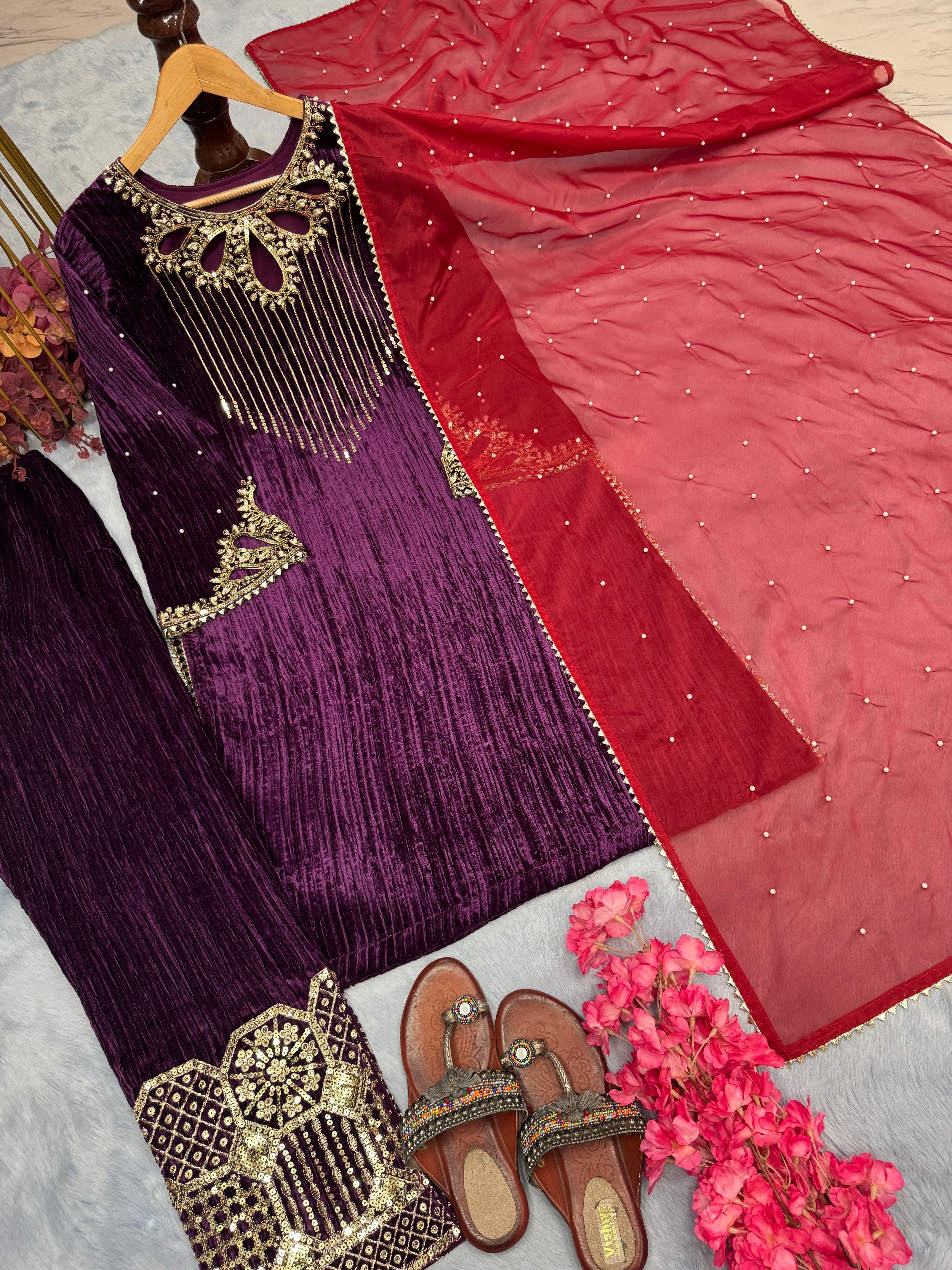 Party Wear Suit Set With Embroidery Sequence Work
