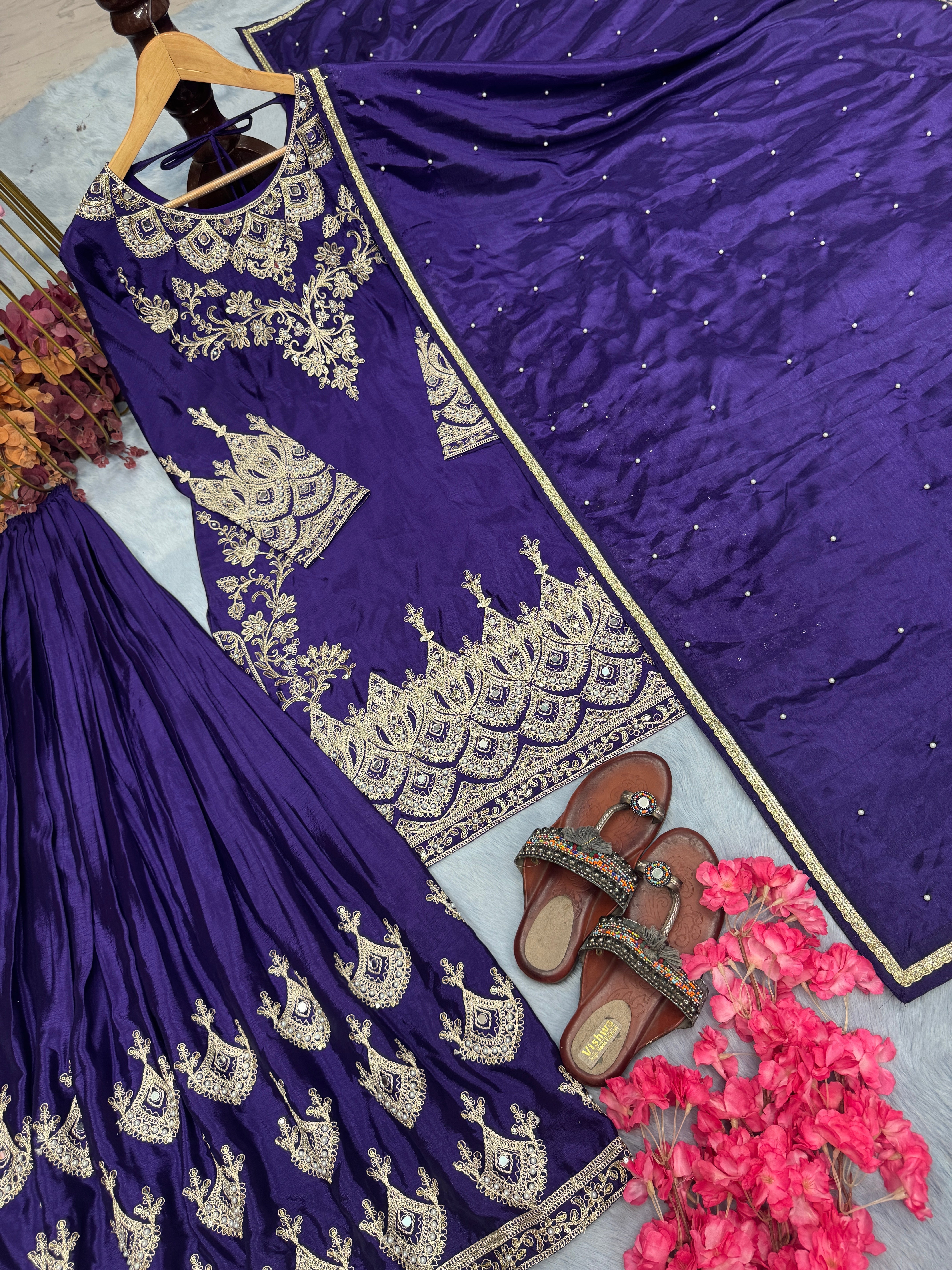 Designer Party Wear Look Top Plazzo & Dupatta Set
