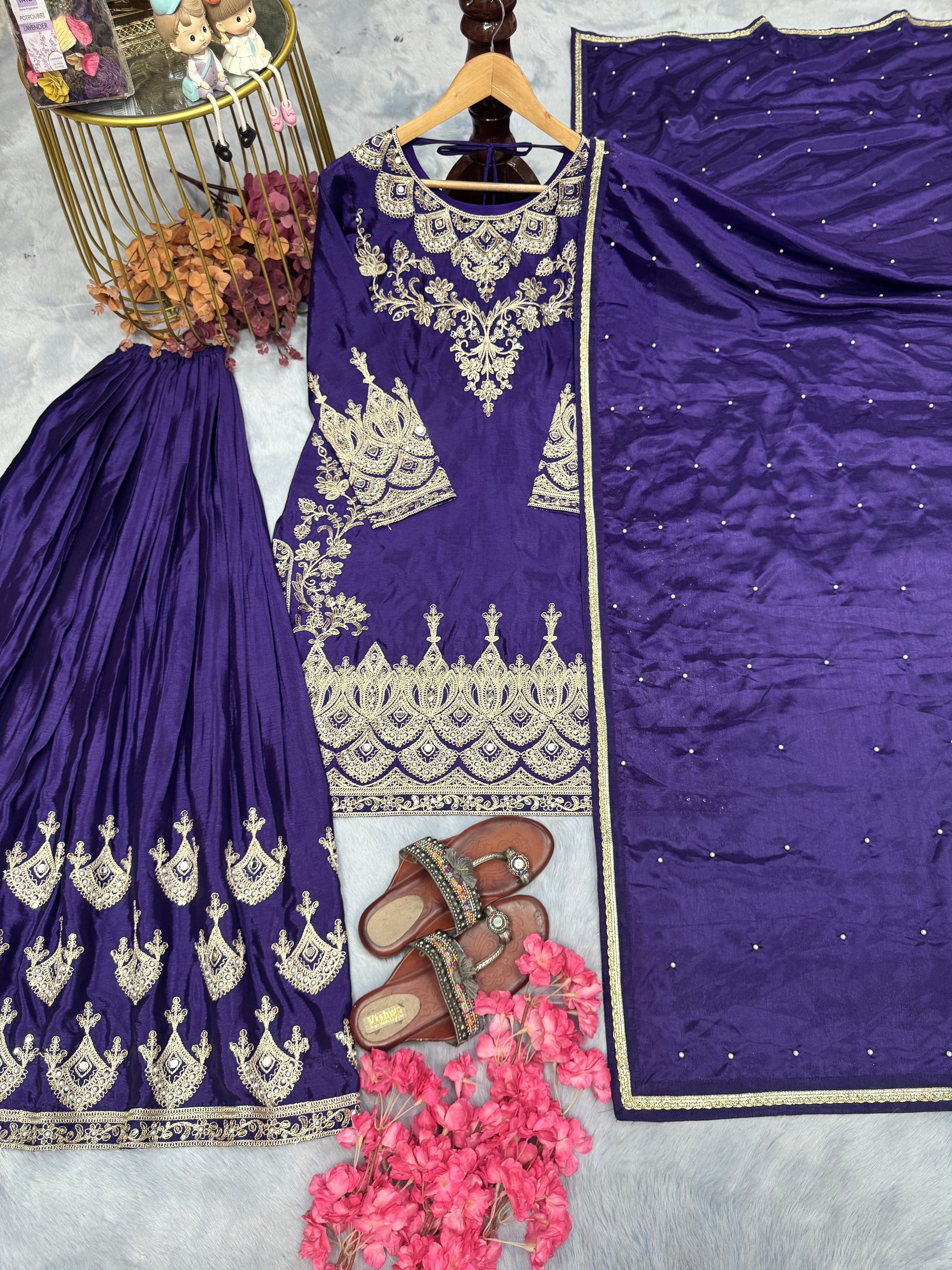 Designer Party Wear Look Top Plazzo & Dupatta Set