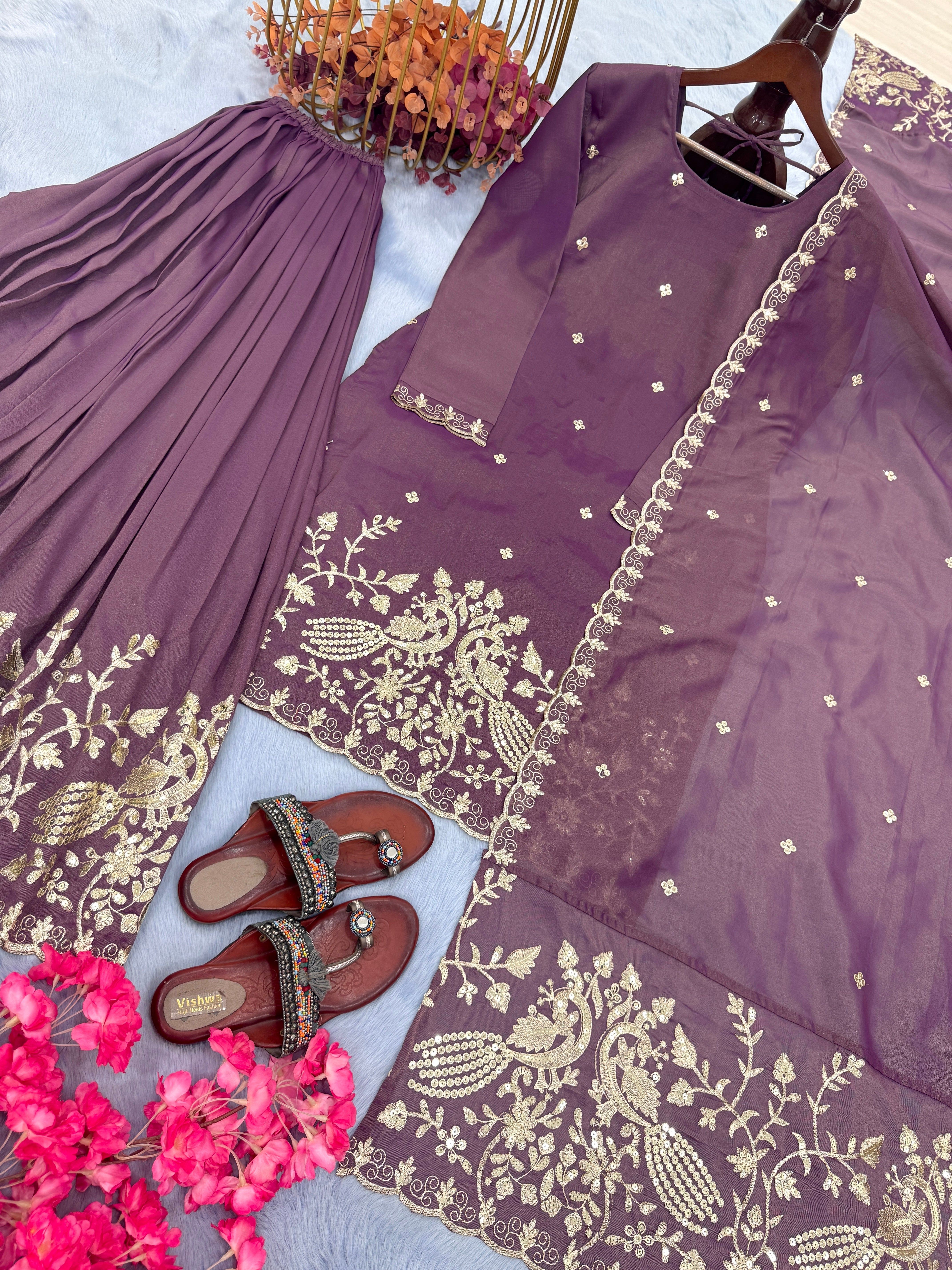 Designer Party Wear Look Top Plazzo & Dupatta Set