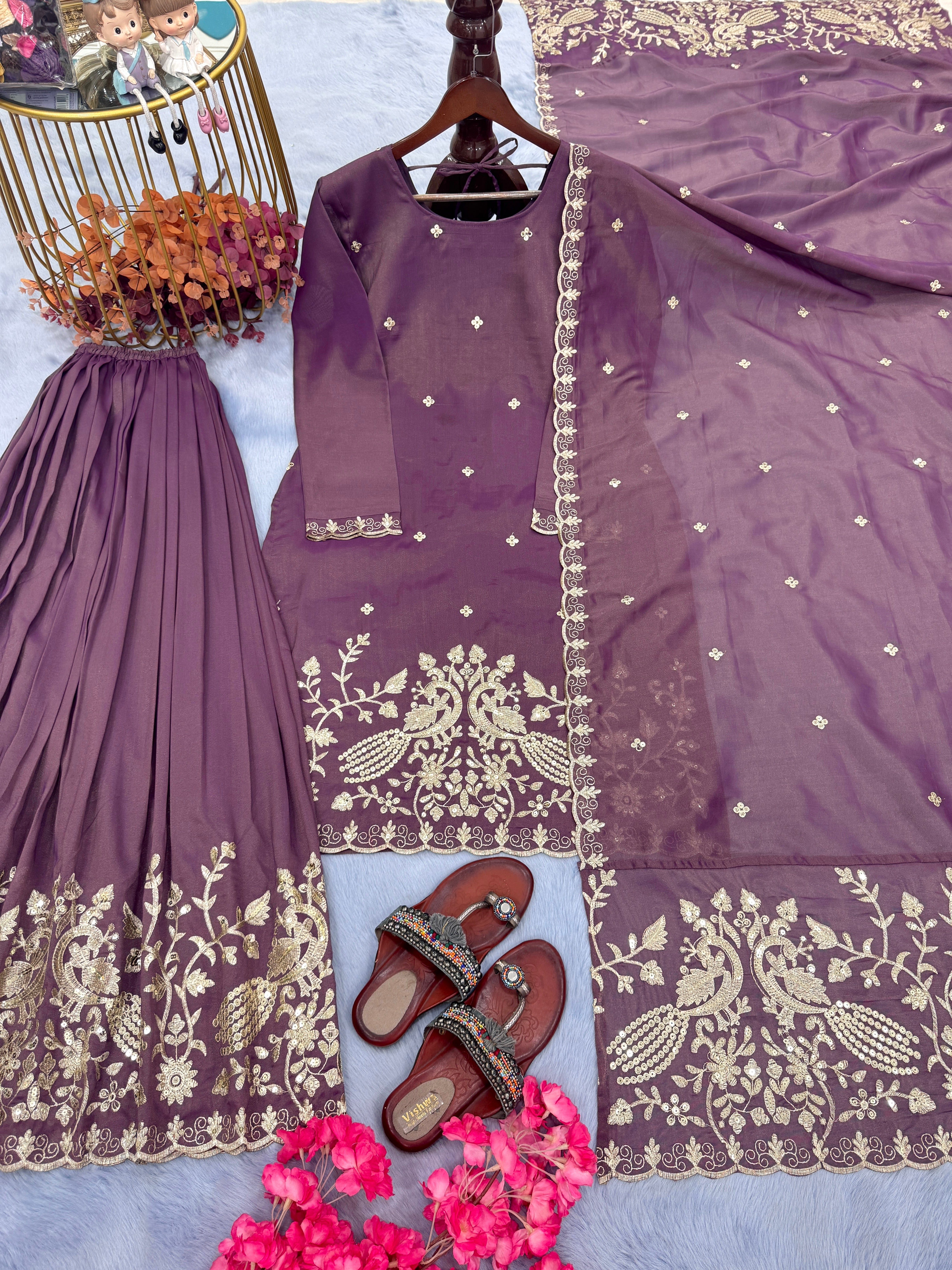 Designer Party Wear Look Top Plazzo & Dupatta Set
