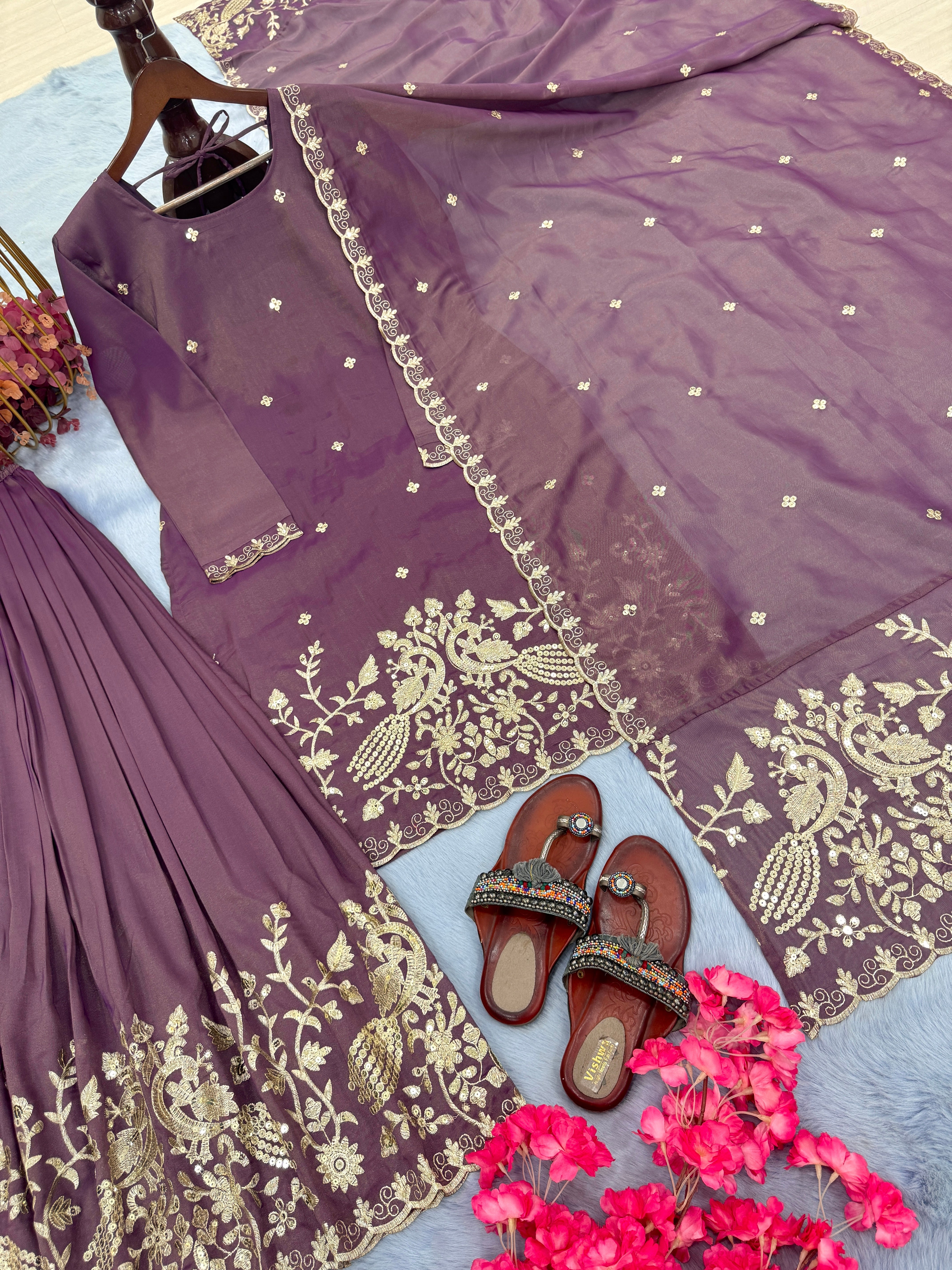 Designer Party Wear Look Top Plazzo & Dupatta Set