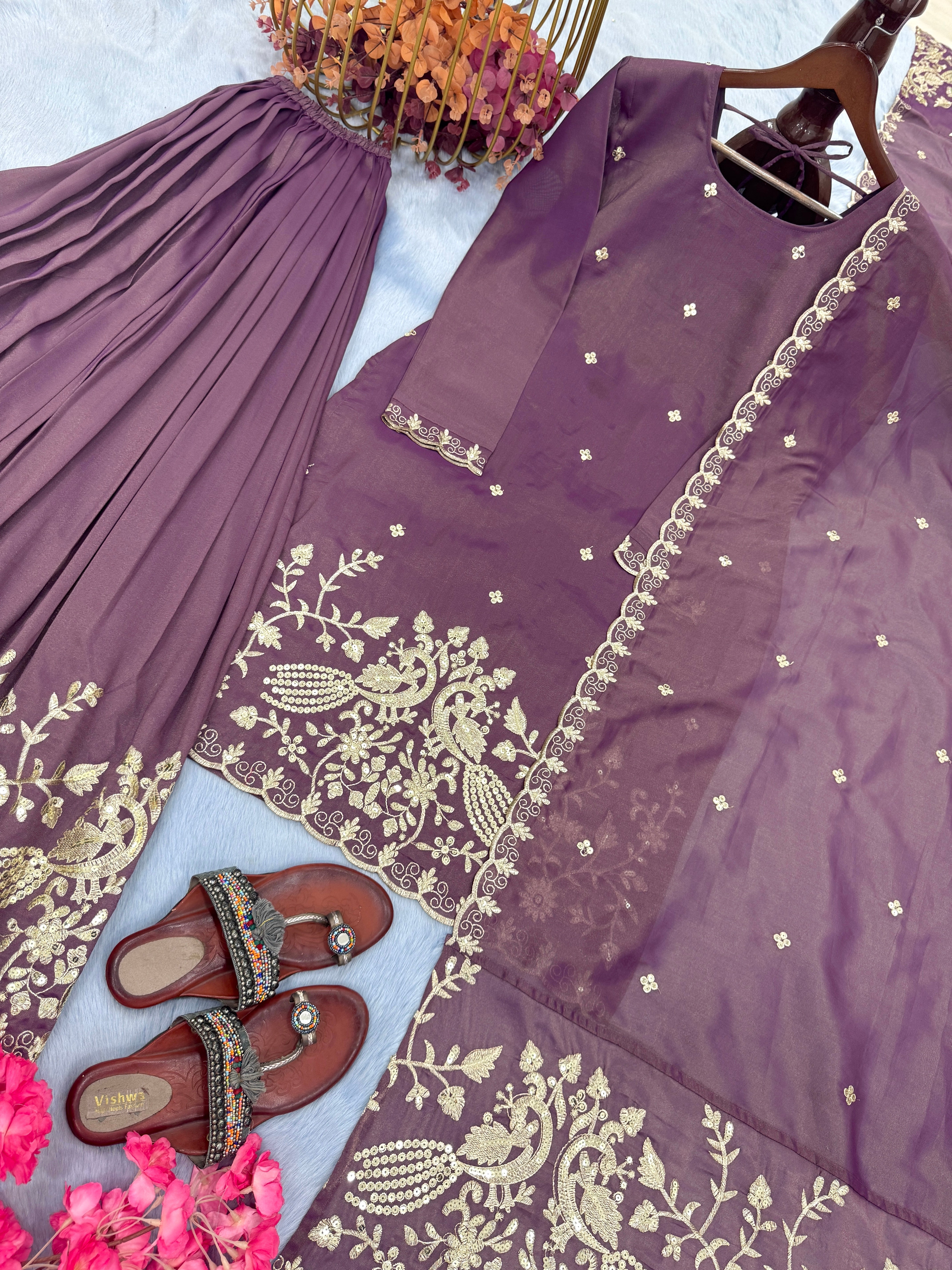 Designer Party Wear Look Top Plazzo & Dupatta Set