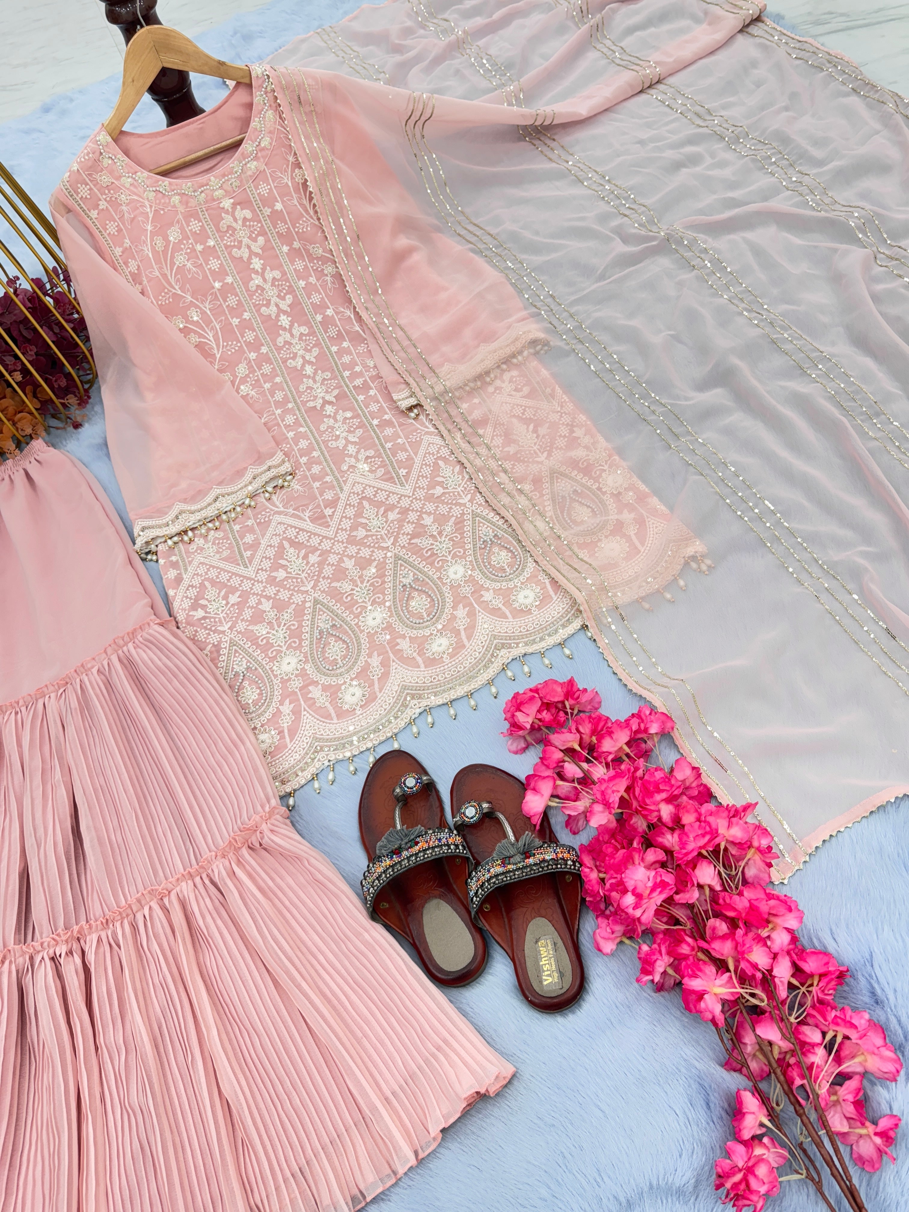 Designer Party Wear Look Top Plazzo & Beautiful Dupatta