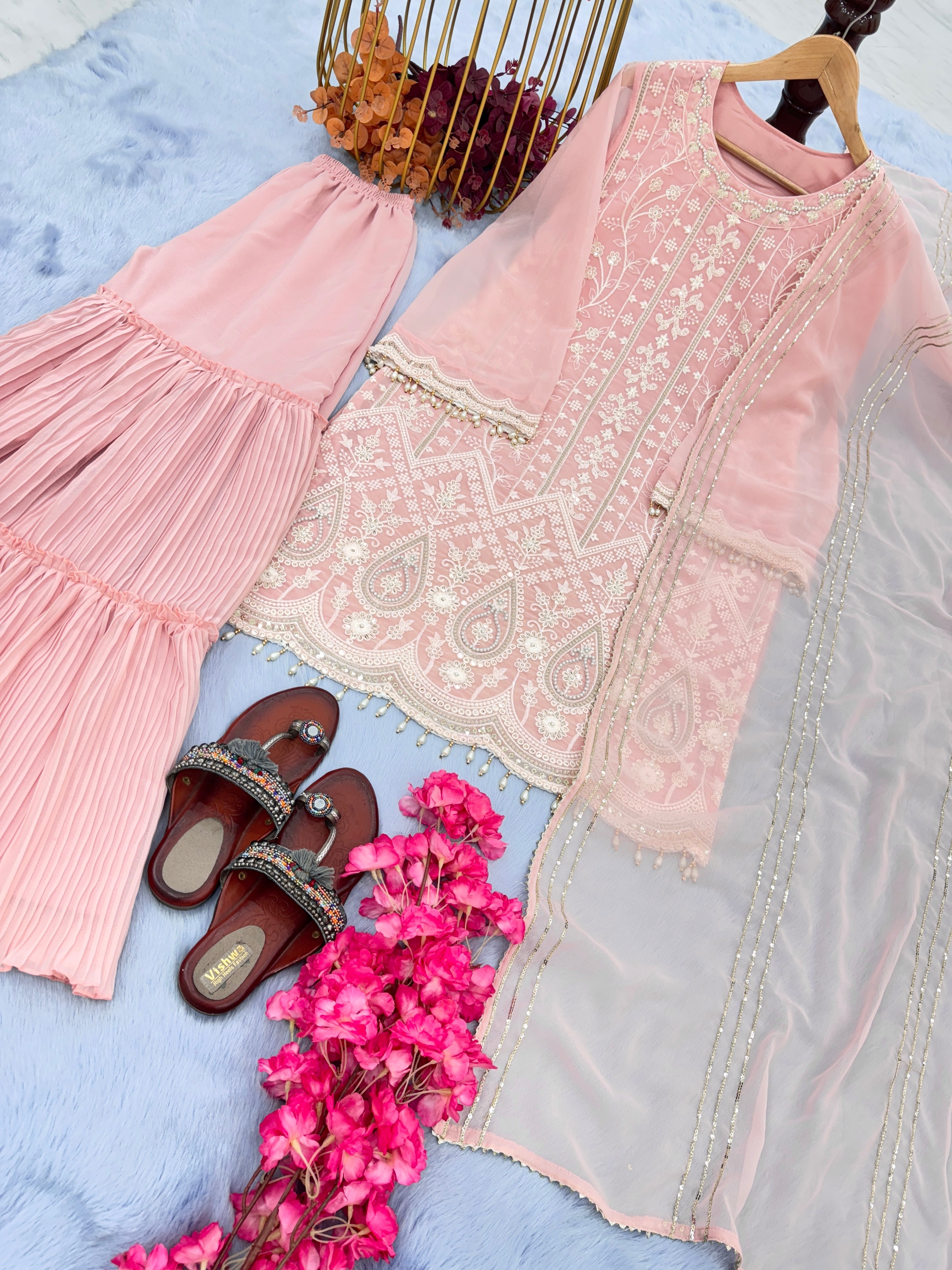 Designer Party Wear Look Top Plazzo & Beautiful Dupatta