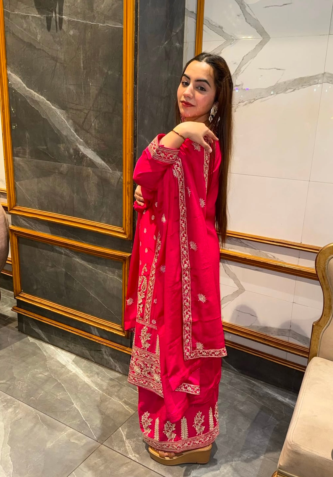 Party Wear Top-Sarara And Dupatta With Sequence Work