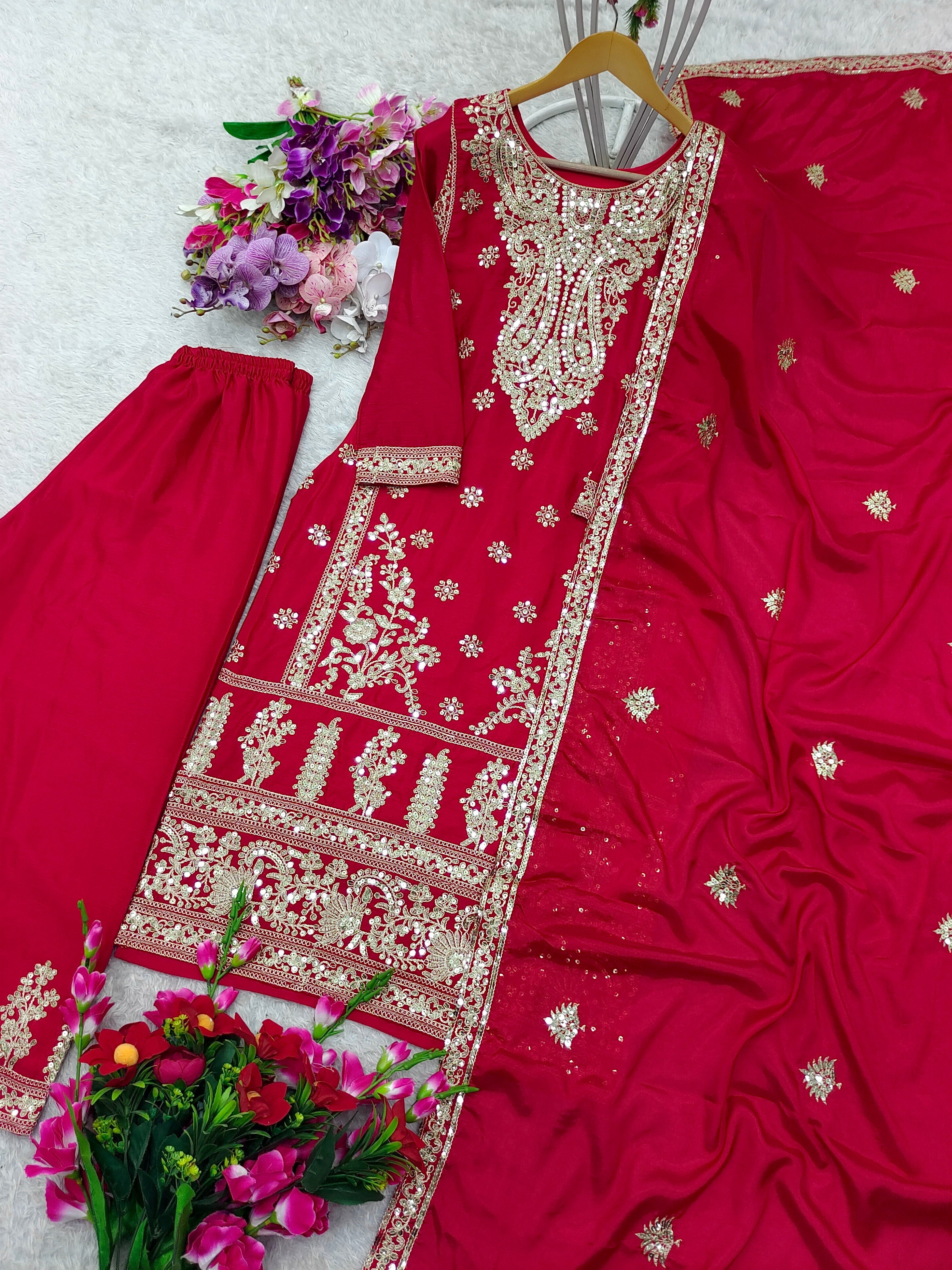 Party Wear Top-Sarara And Dupatta With Sequence Work