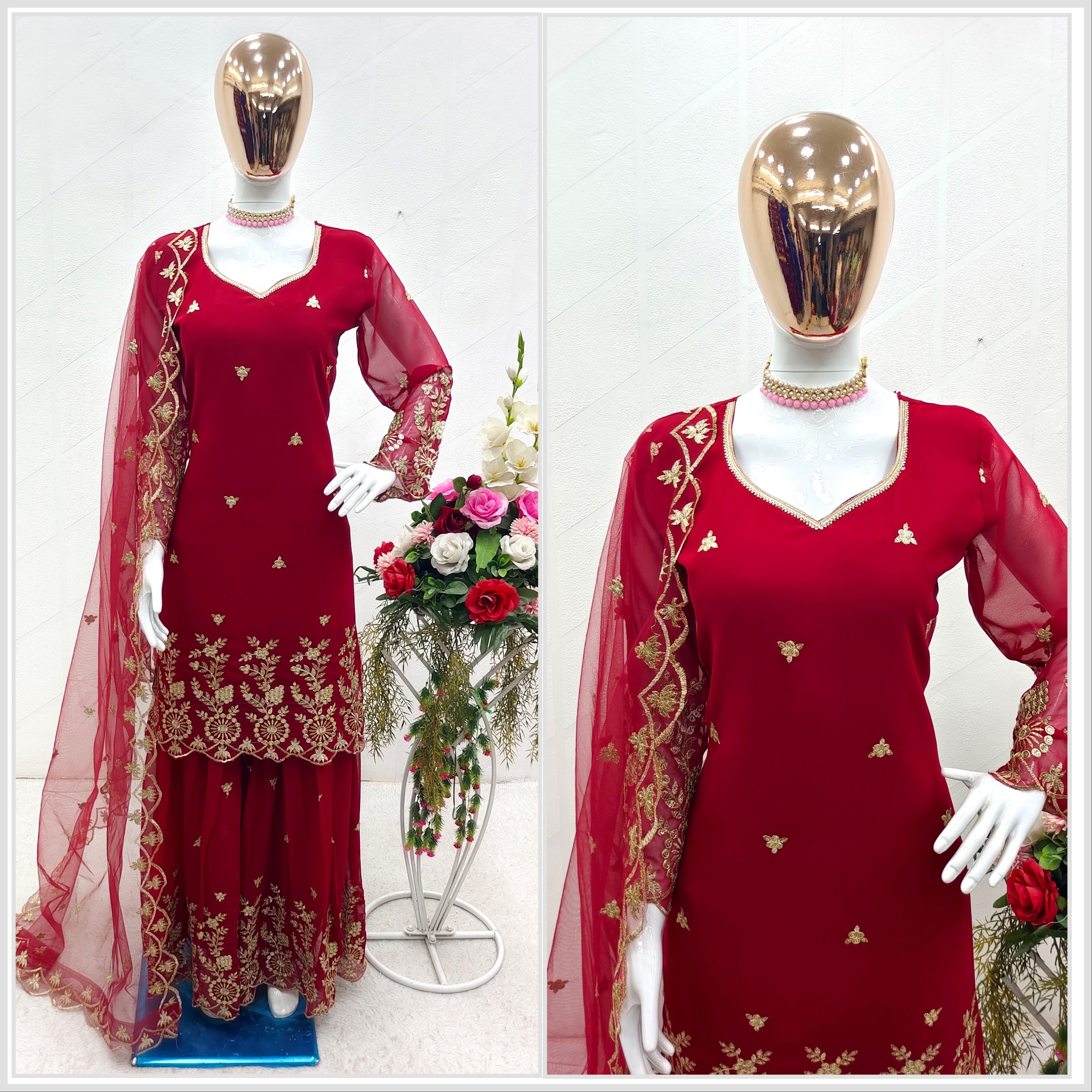 Designer Top-Sarara And Dupatta With Embroidery Work