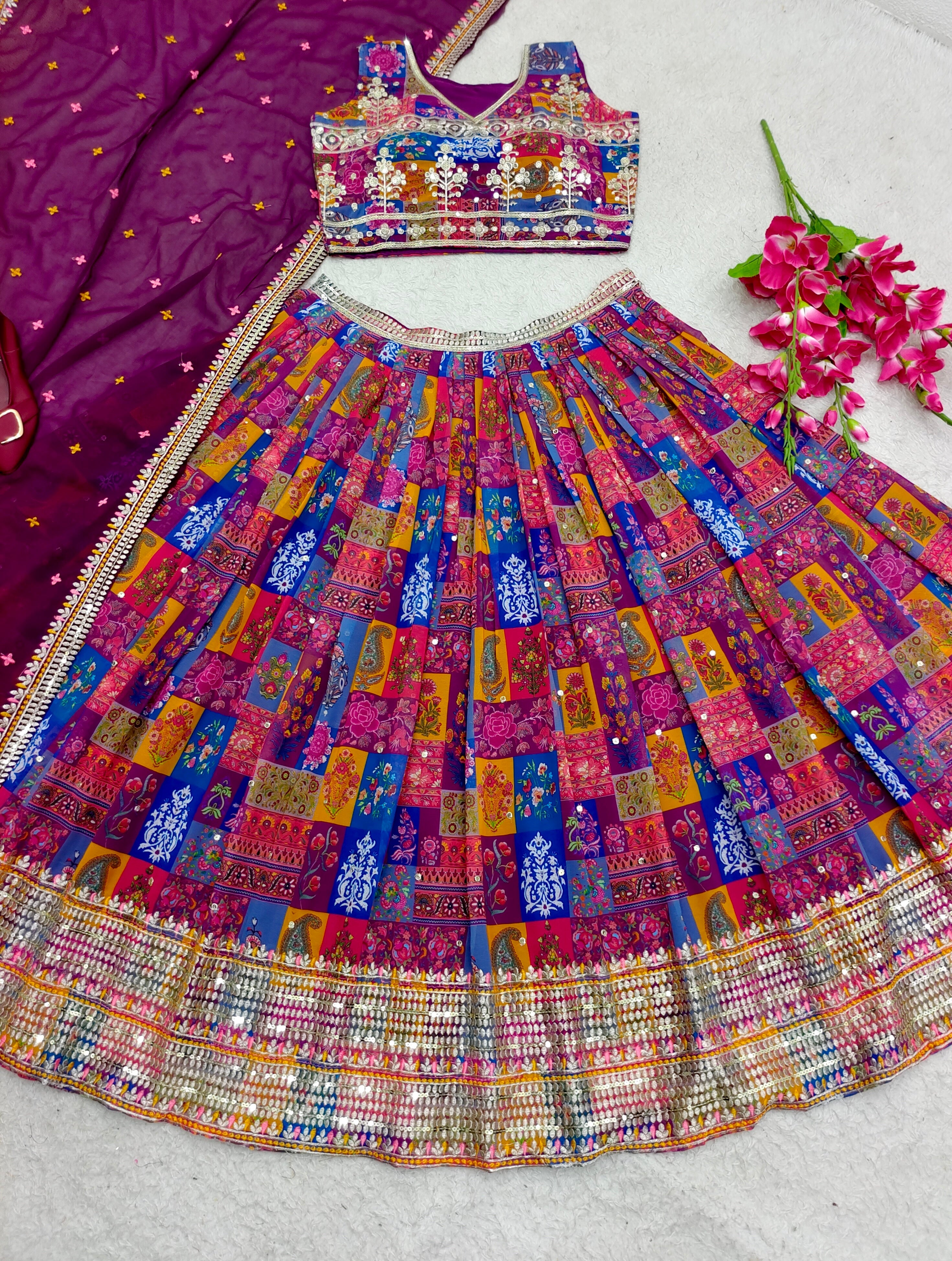 Designer Party Wear Lehenga Choli & Dupatta With Digital Print