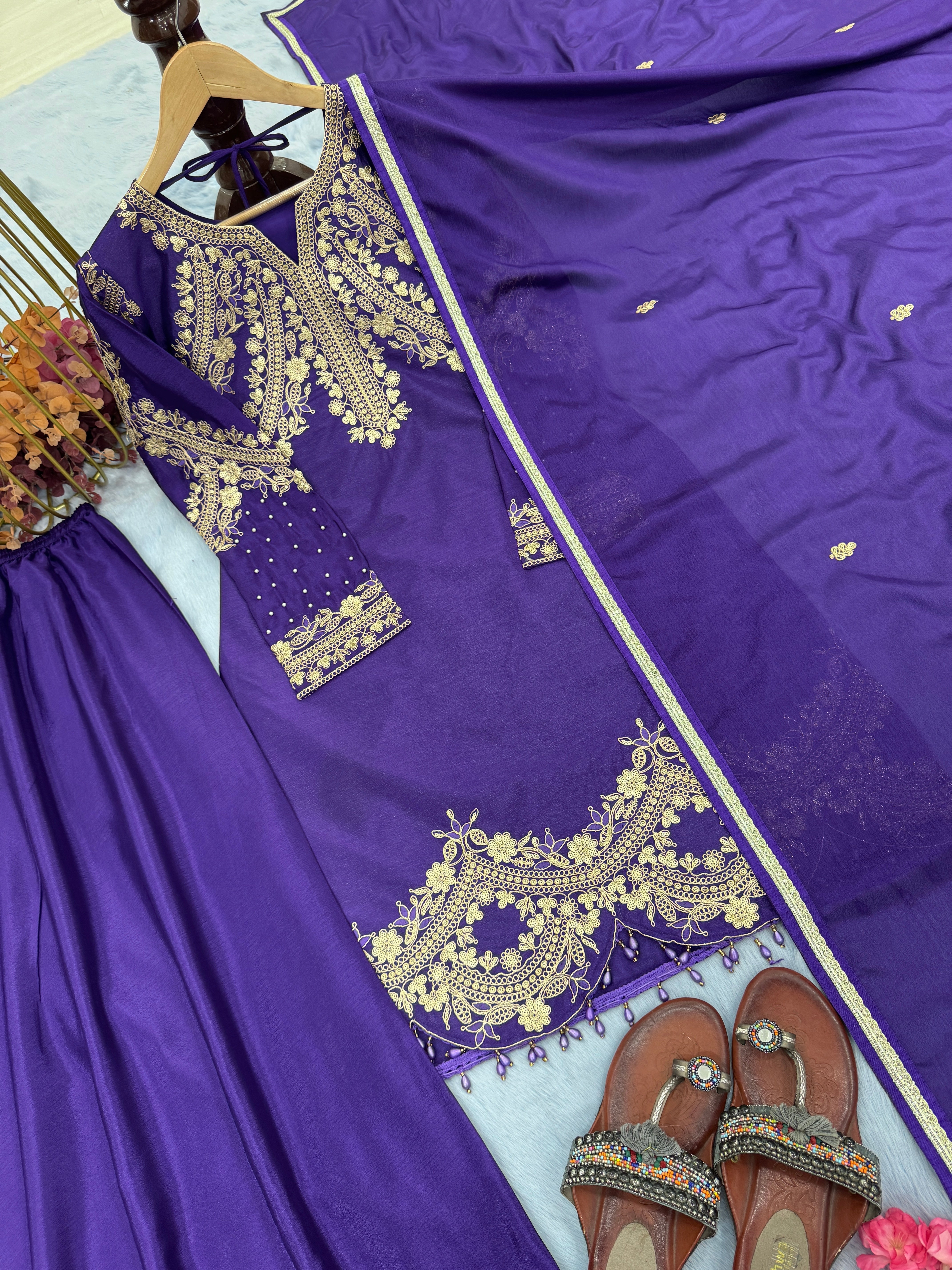 Designer Party Wear Look Top Plazzo & Dupatta