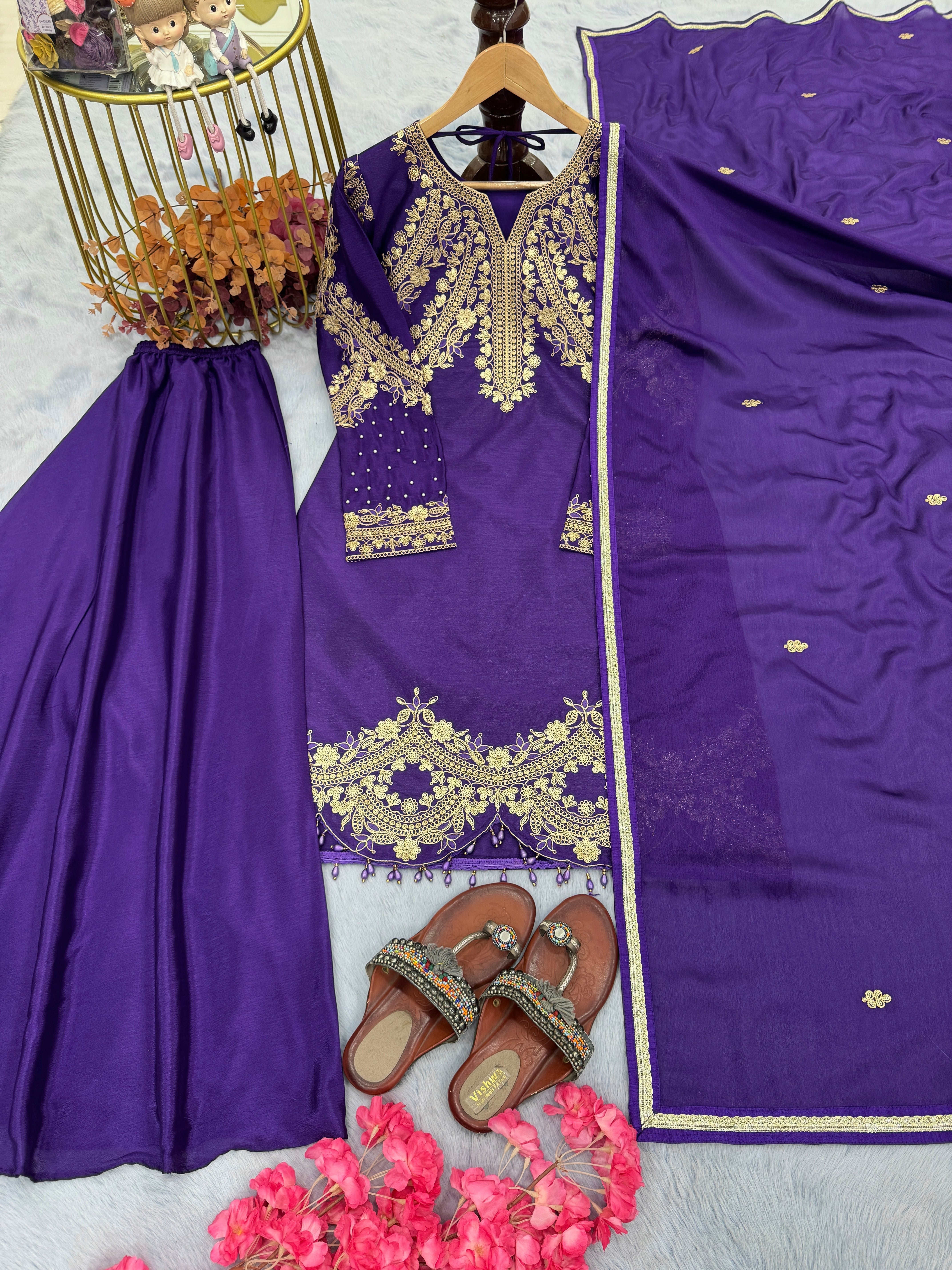 Designer Party Wear Look Top Plazzo & Dupatta