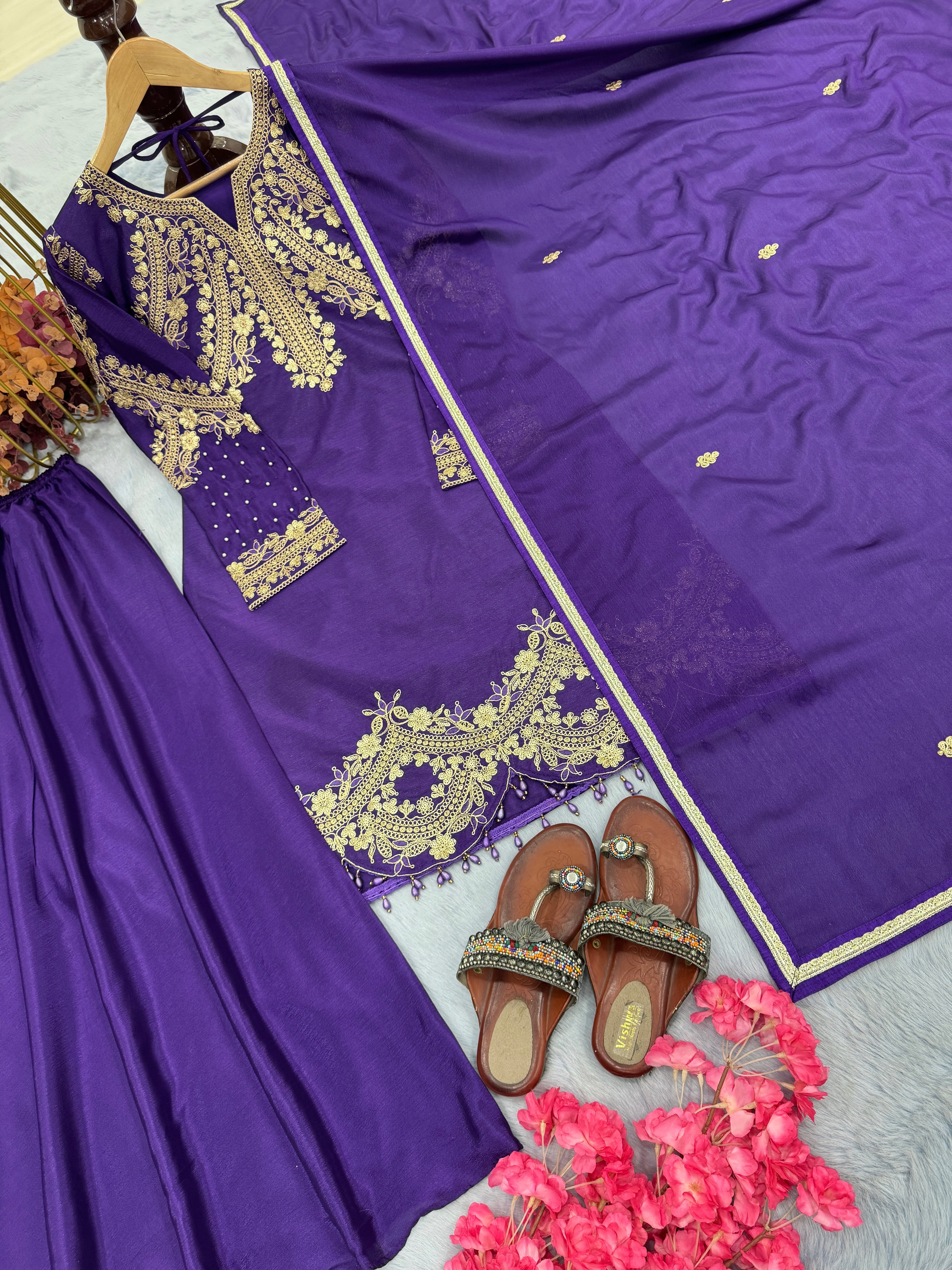 Designer Party Wear Look Top Plazzo & Dupatta