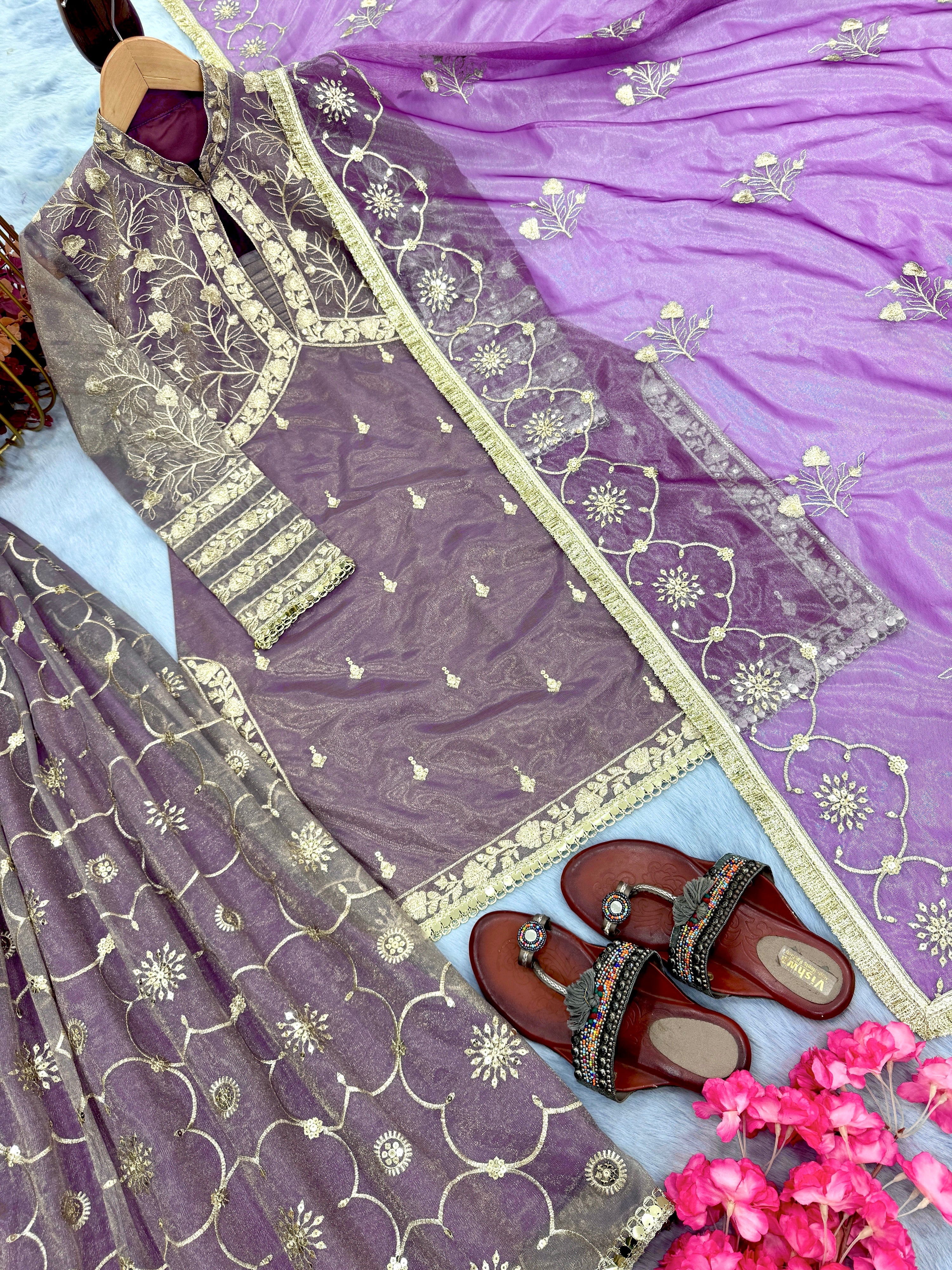 Designer Party Wear Look Top Plazzo & Dupatta Set