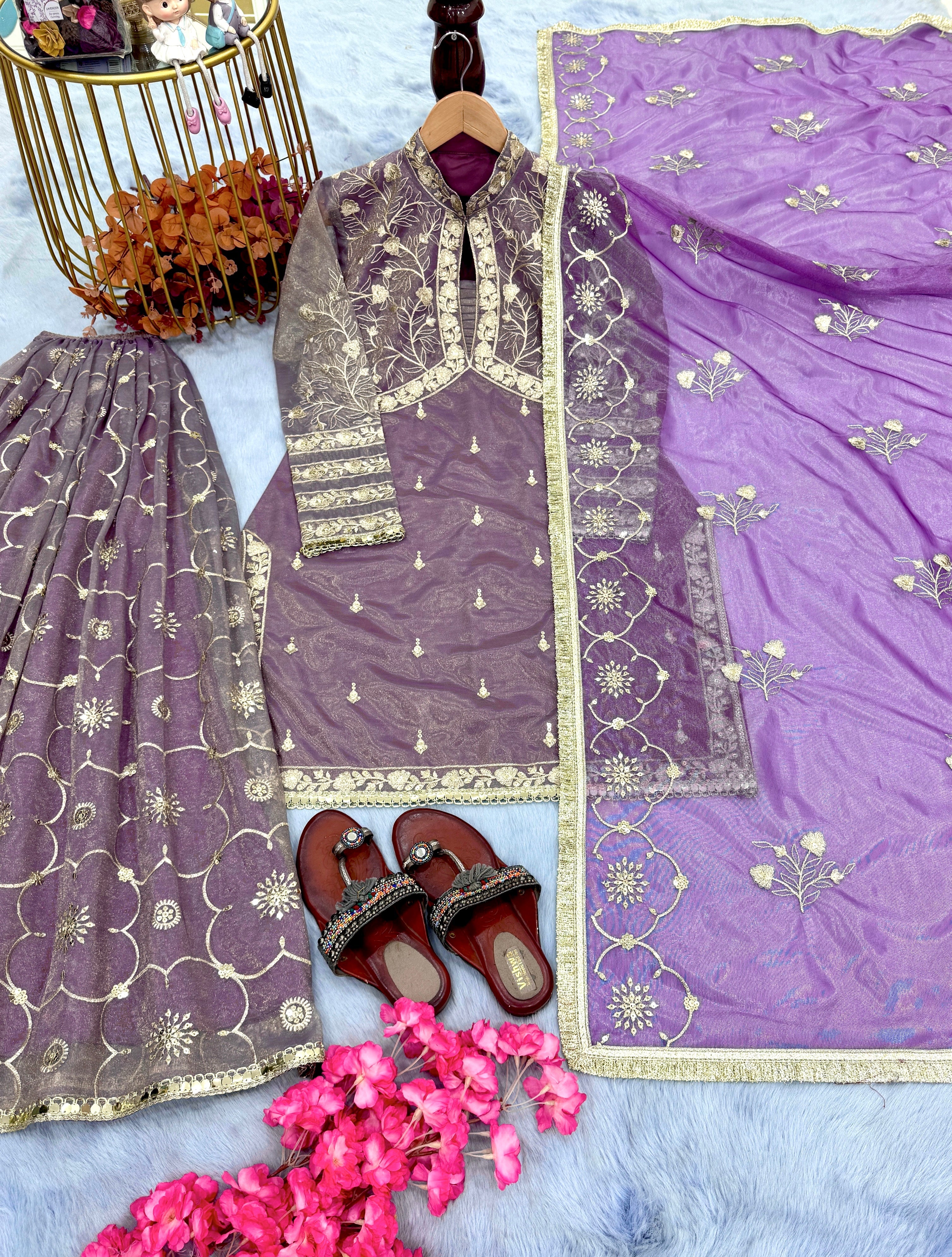 Designer Party Wear Look Top Plazzo & Dupatta Set
