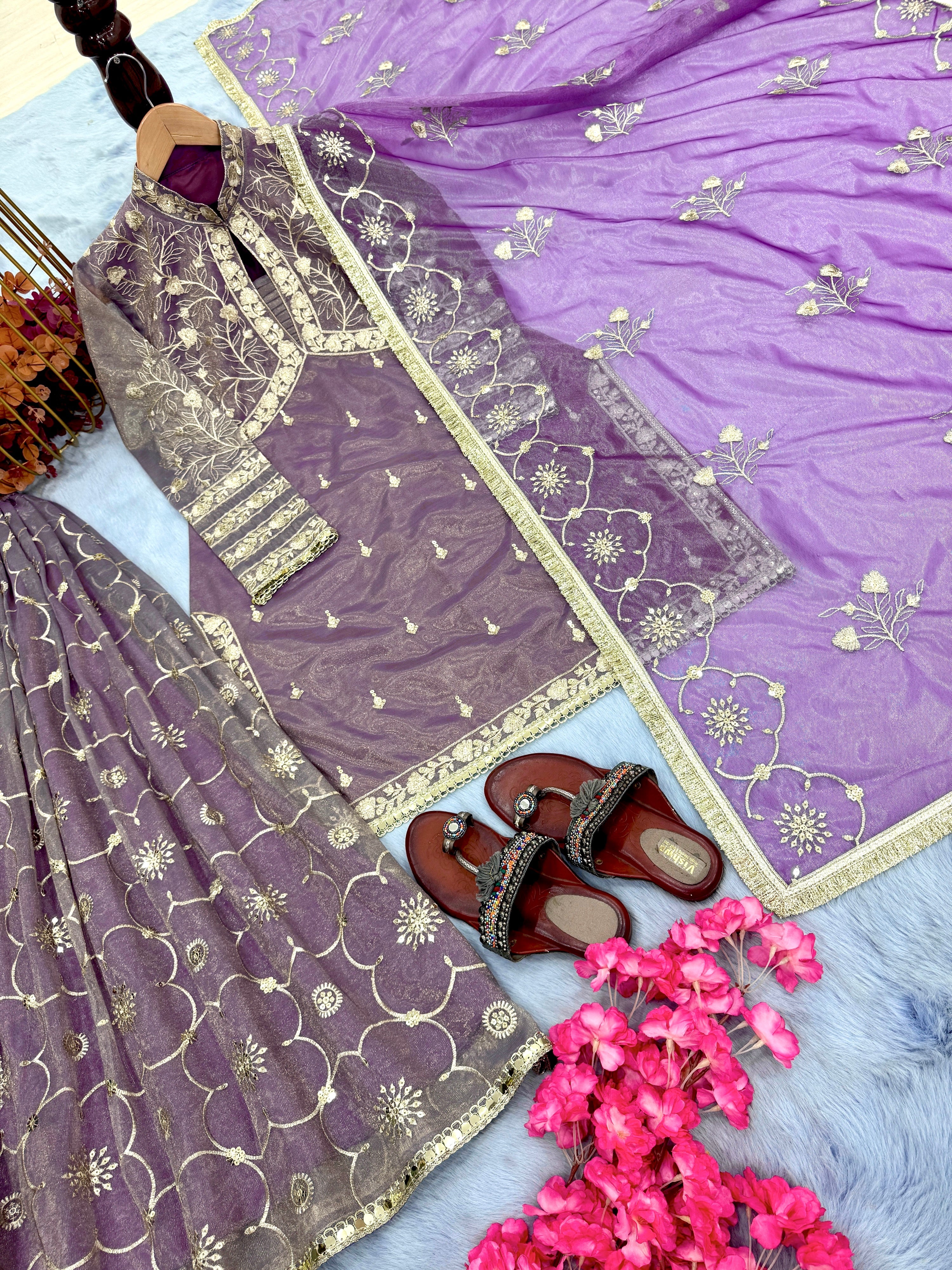 Designer Party Wear Look Top Plazzo & Dupatta Set