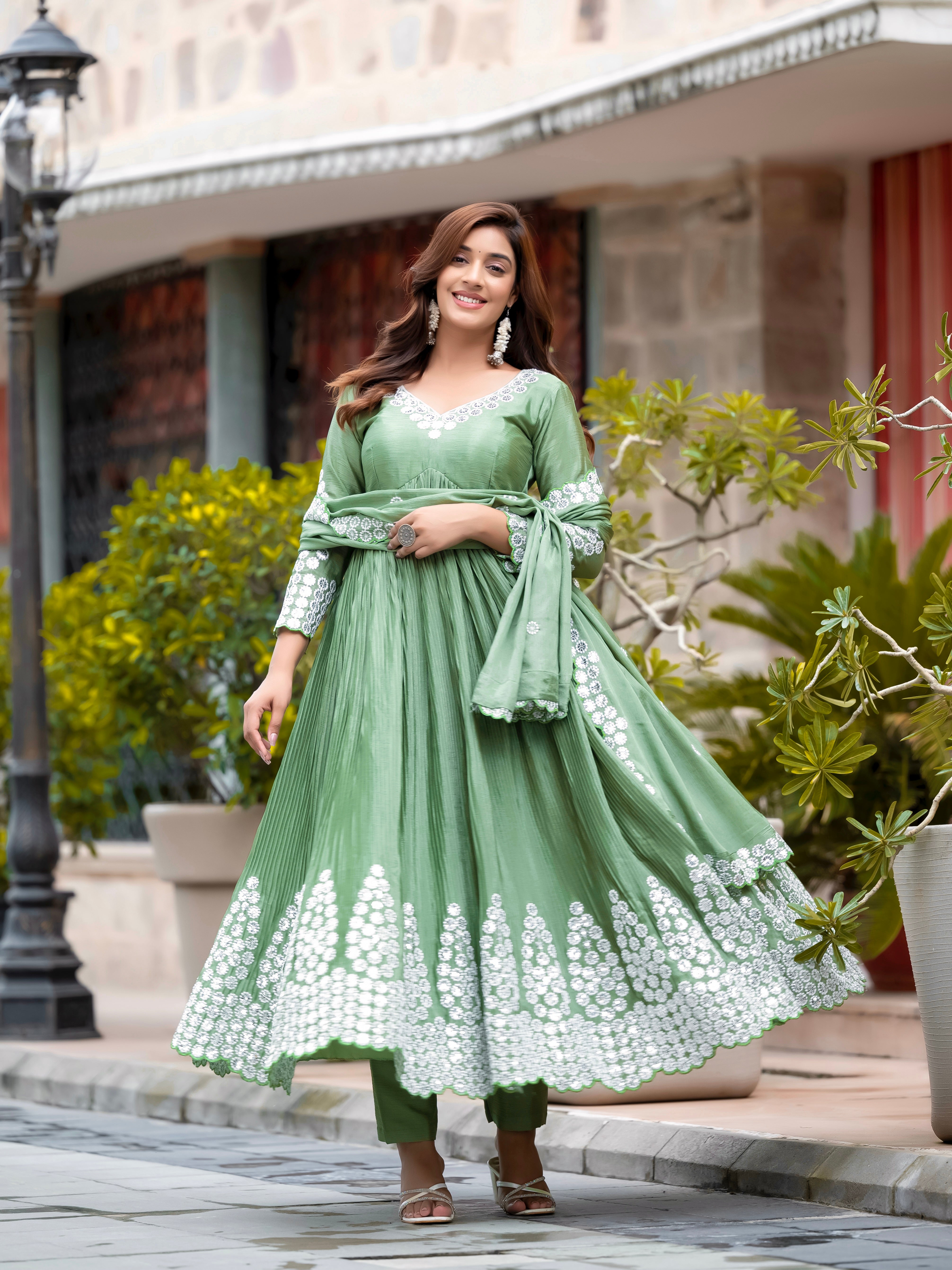Party Wear Designer Anarkali Gown And Pent With Dupatta