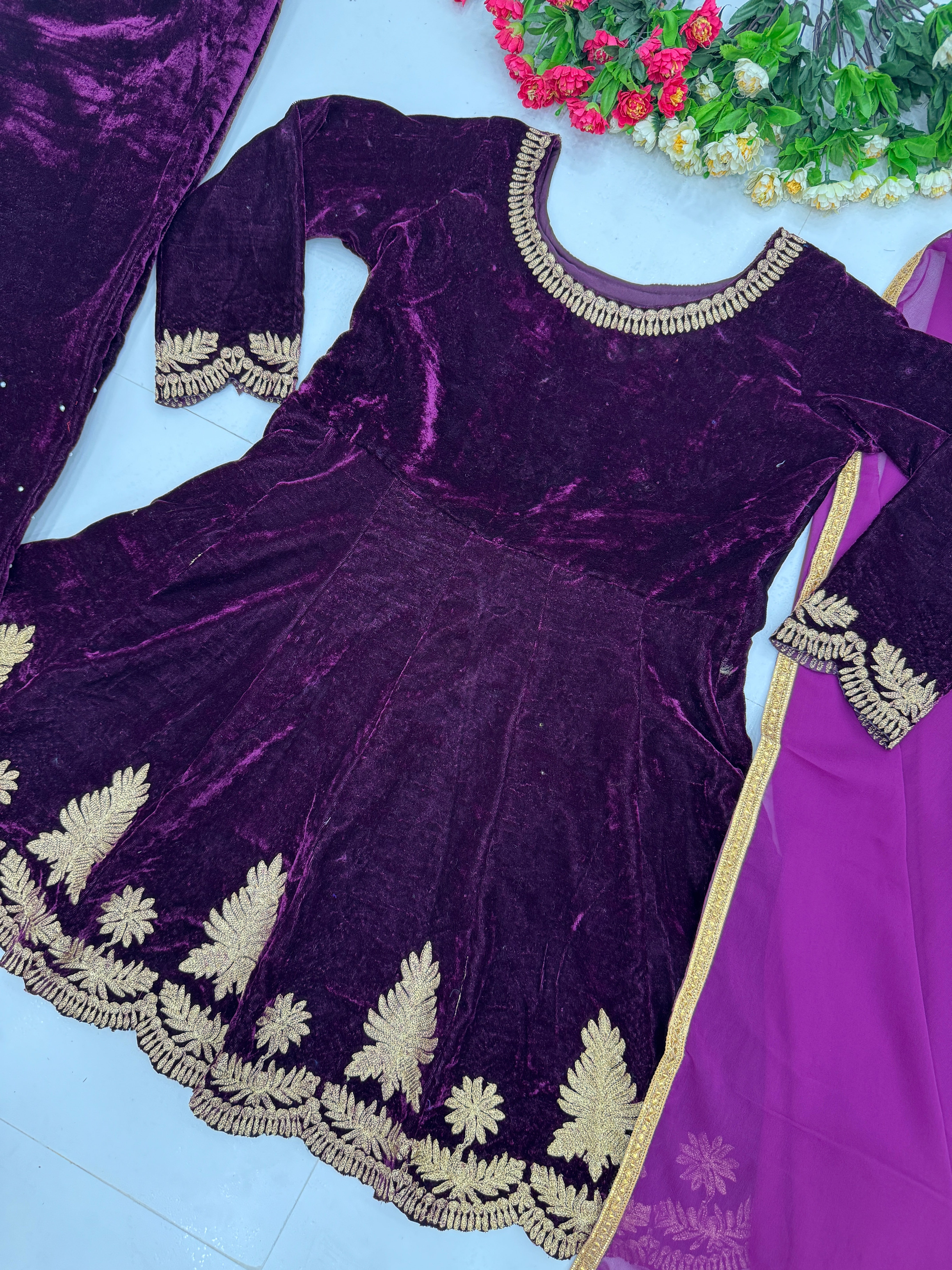 Designer Party Wear Top Pent And Dupatta With Pearl Hand Work